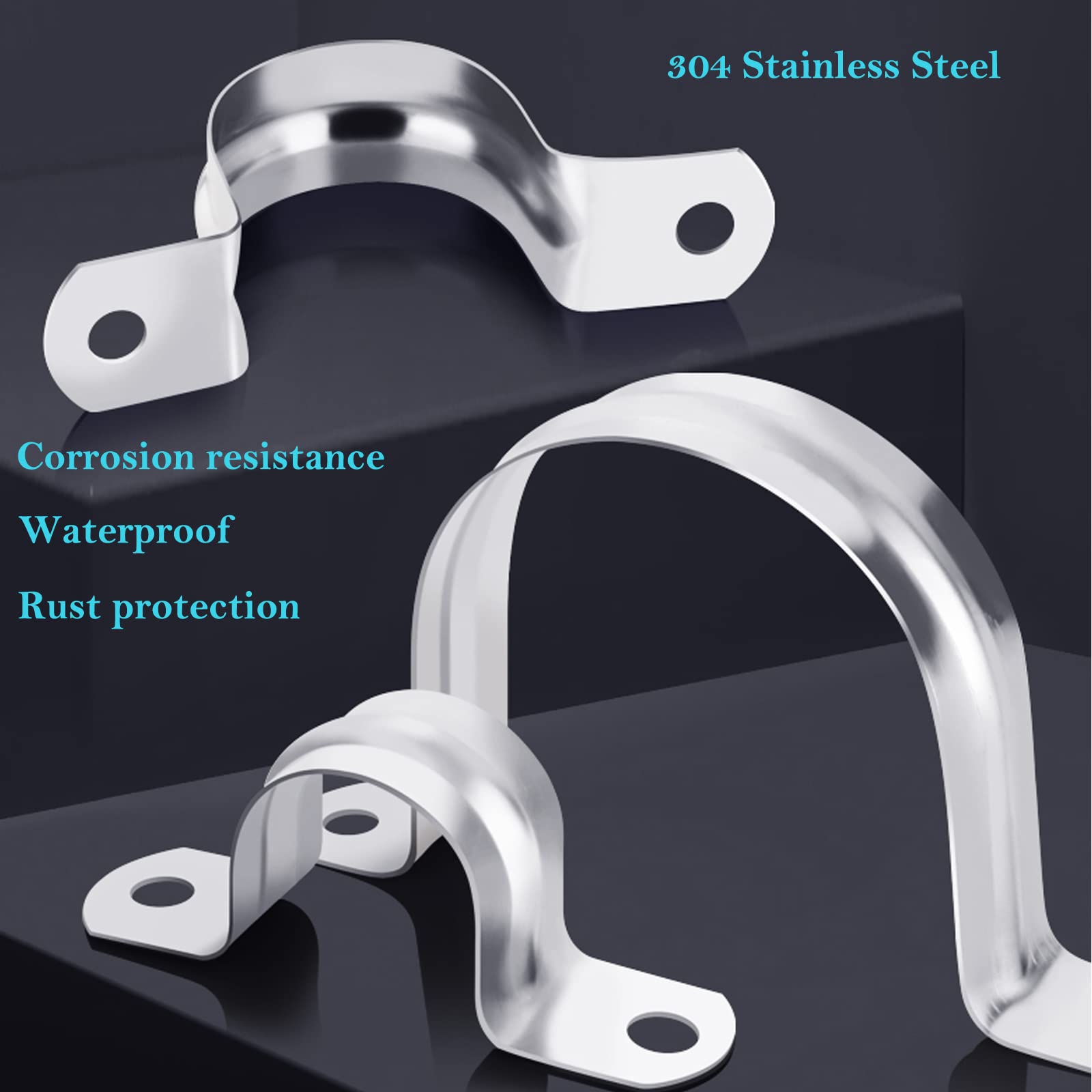 AKIHISA 10 Pcs 304 Stainless Steel U Tube Pipe Clamp - 5/8 Inch (16mm) ID U Bracket Pipe Strap Clamp for Plumbing, HVAC, and Automotive Applications