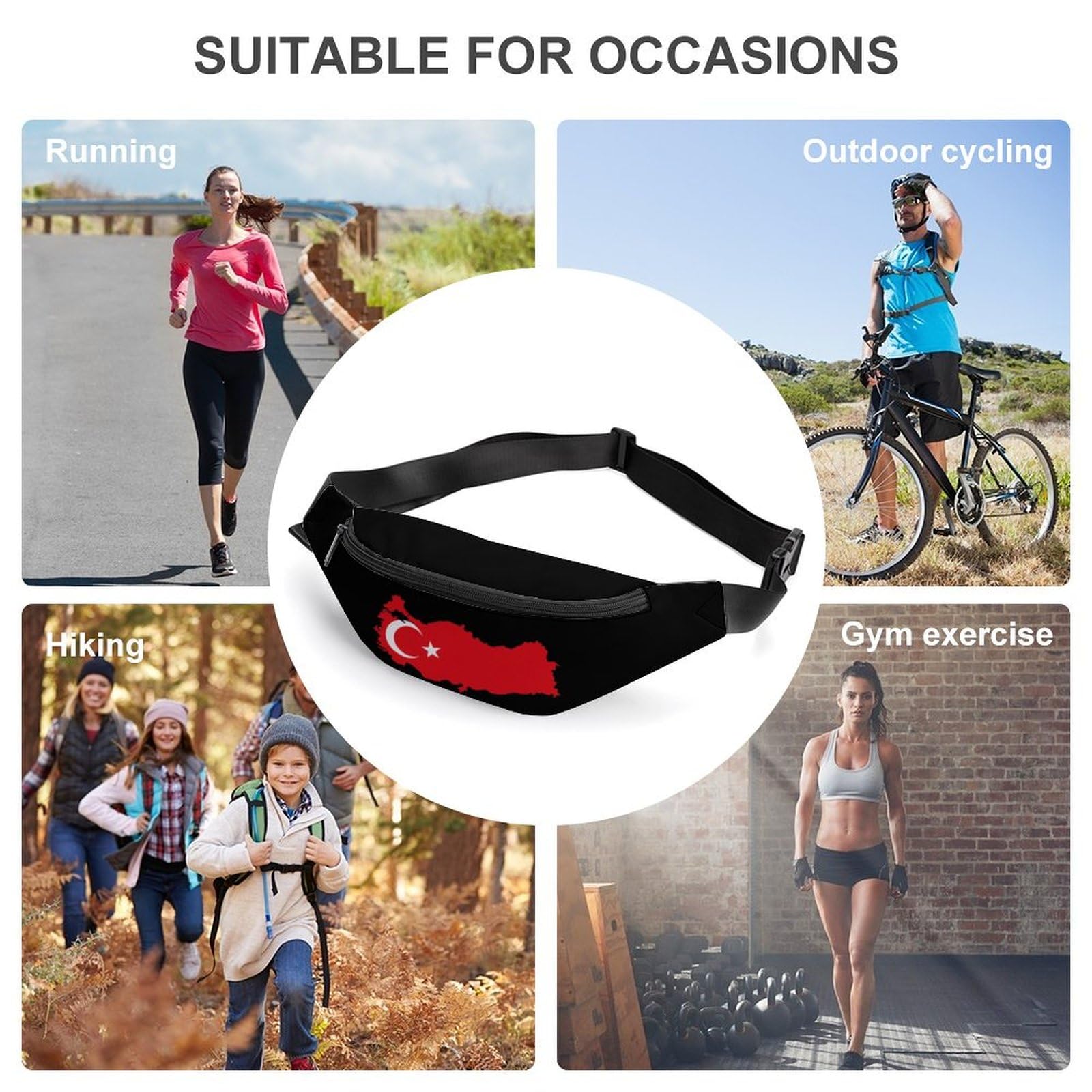Turkey Flag Belt Bag - Adjustable Waist Pouch & Crossbody Bag for Women & Men - Perfect for Travel, Hiking, Festivals and Sporting Events