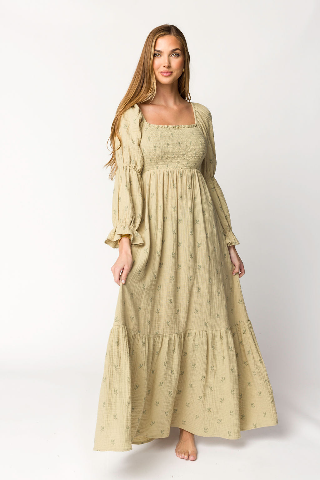 Emerson 100% Cotton Gauze Maxi Dress in Thyme - Bump Friendly Maternity Dress for Pregnancy, Nursing & Postpartum | Comfortable Summer Boho Dress for Beach, Vacation & Casual Wear