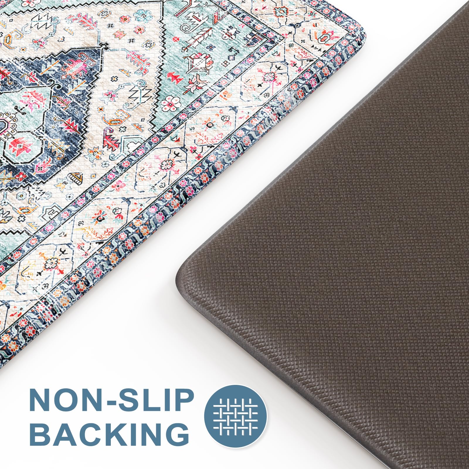 Farmhouse Kitchen Mat 2-Pack - Cushioned Anti-Fatigue Floor Mat, Non-Slip Waterproof Standing Rug for Kitchen Sink, Home Office & Laundry - Comfort Foam PVC Mat (Blue) | Perfect for Cooking, Dishwashing & Long Standing Tasks
