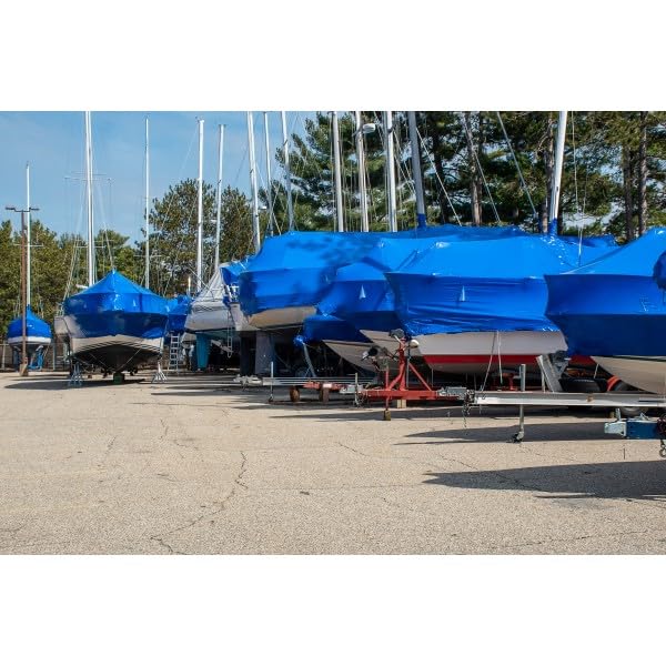 Blue 7 Mil Polyethylene Plastic Shrink Wrap Film - Heavy Duty Vapor Barrier for Boat Storage, Industrial Protection & Packaging - 17' x 75' - Works with Heat Gun for Secure Sealing & Weatherproofing