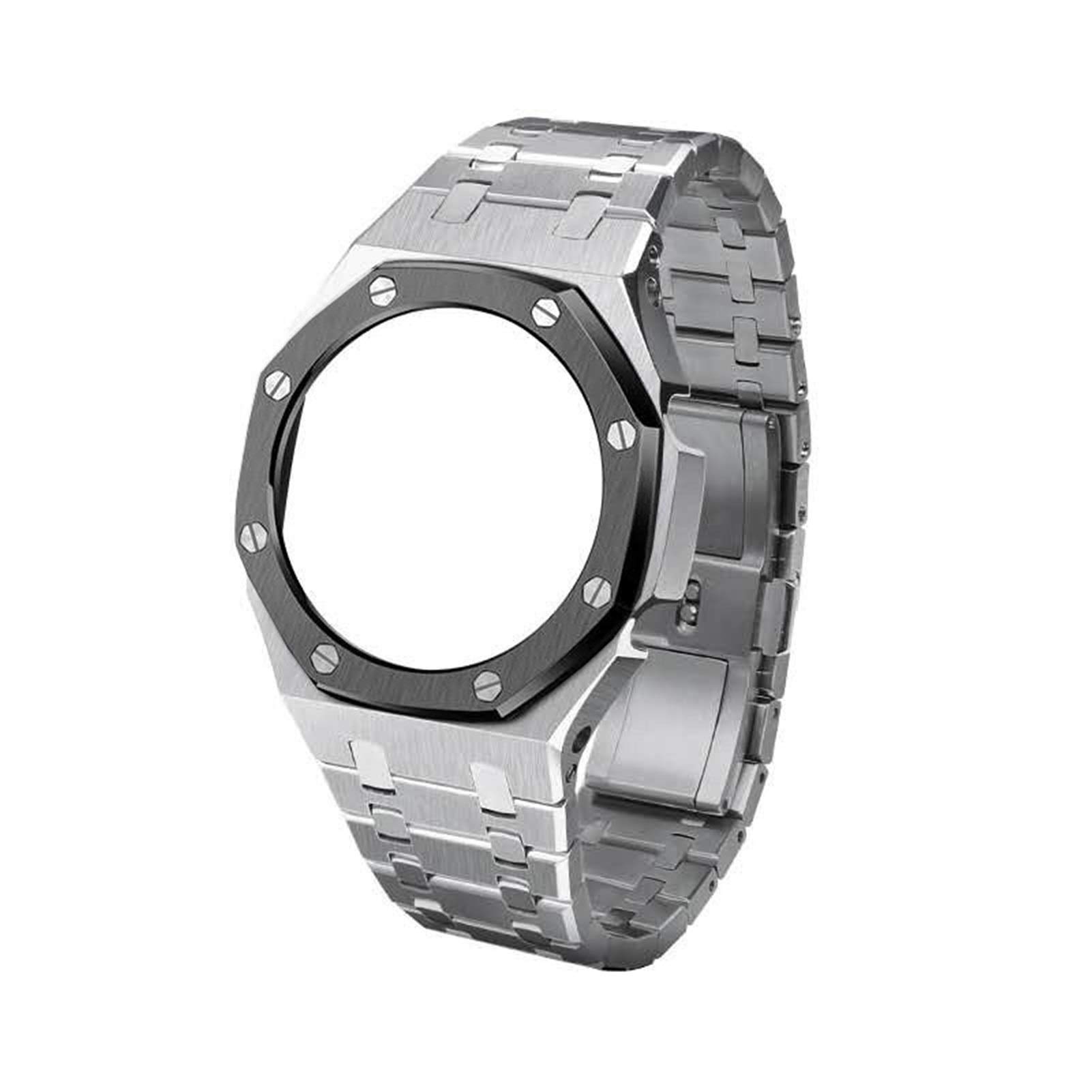 Premium Metal Watch Strap for Casio G-Shock GA-2100 & GA-2110 - 3rd Gen Replacement Band with Bezel (Silver) - Durable Upgrade for Men's Sports, Outdoor & Casual Wear