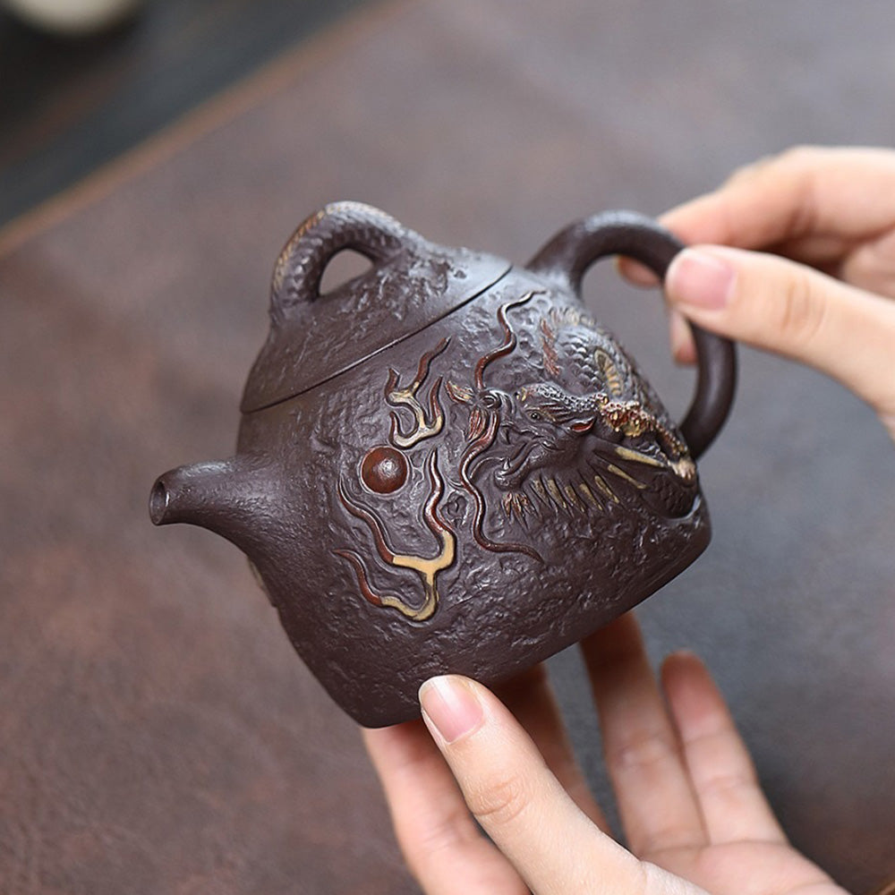 Premium Yixing Purple Clay Dragon Qin Quan Teapot - Handmade Chinese Ceramic Teapot for Oolong & Pu-erh Tea Brewing - Perfect Gift for Tea Lovers & Home Decor