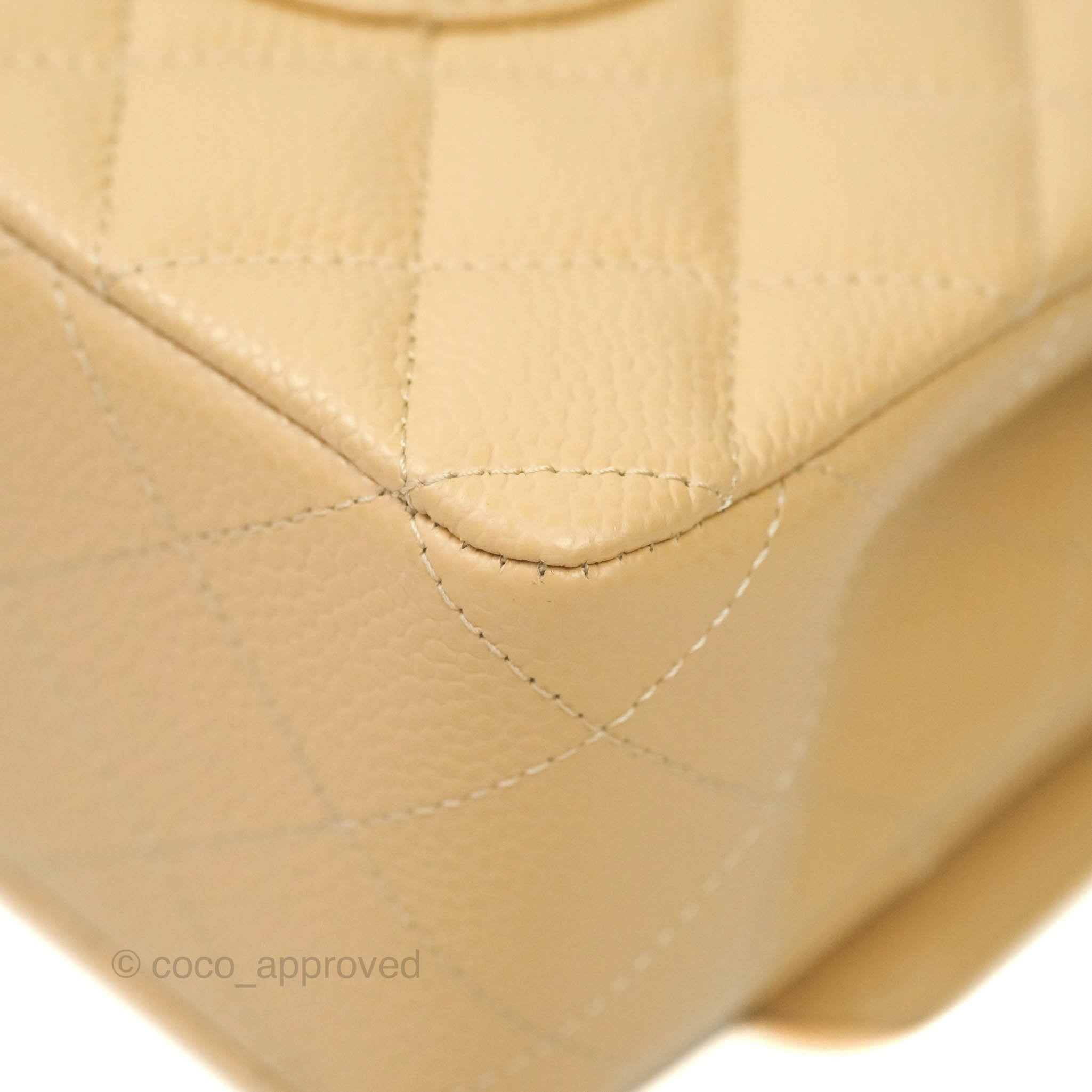 Chanel Classic M/L Medium Double Flap Bag in Beige Caviar Leather with Silver Hardware - Luxury Handbag for Women, Perfect for Work, Parties & Everyday Use