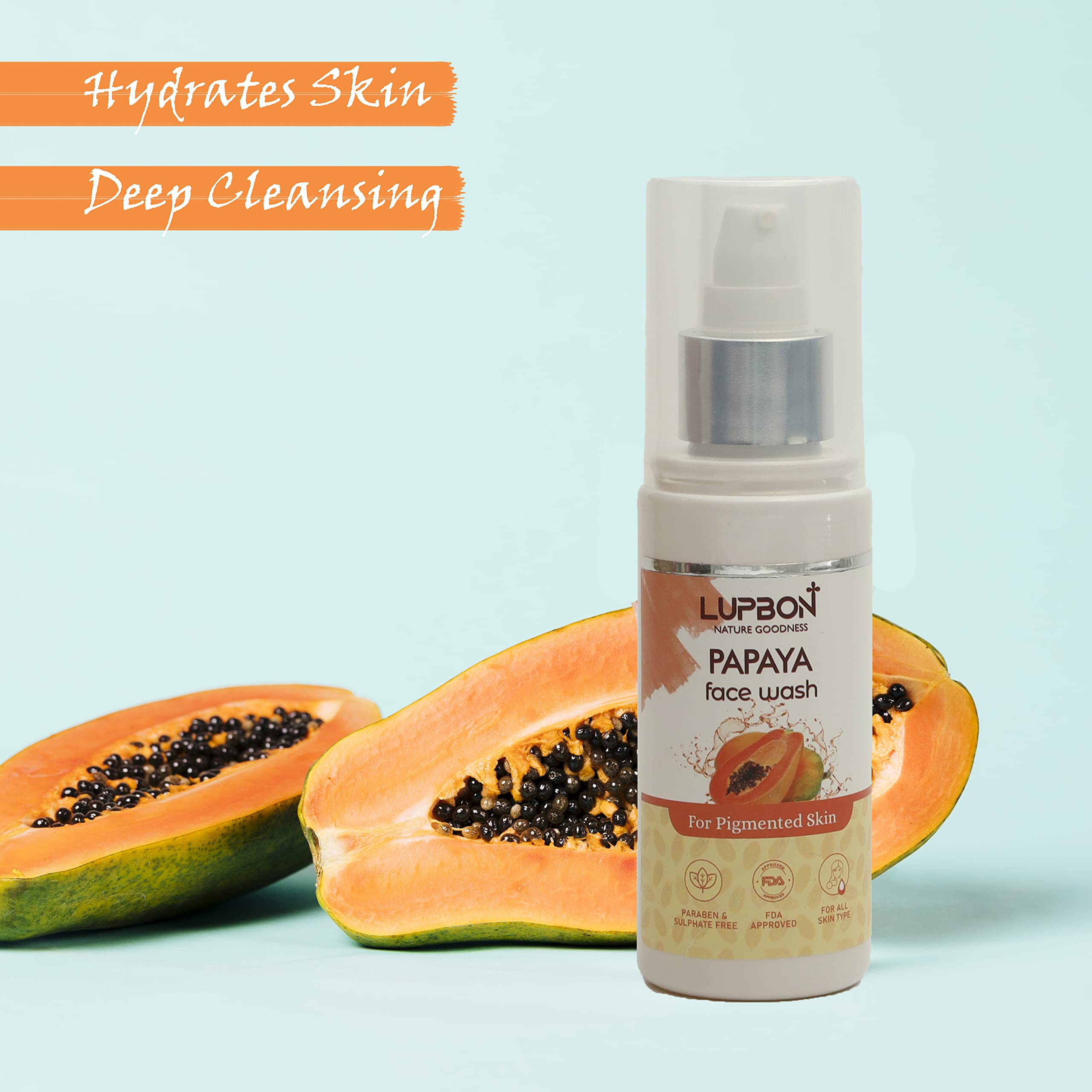 LUPBON Papaya Face Wash for Dark Spots & Exfoliation - 100ml Brightening Cleanser for Glowing Skin | Gentle Daily Use for Acne, Oily & Sensitive Skin