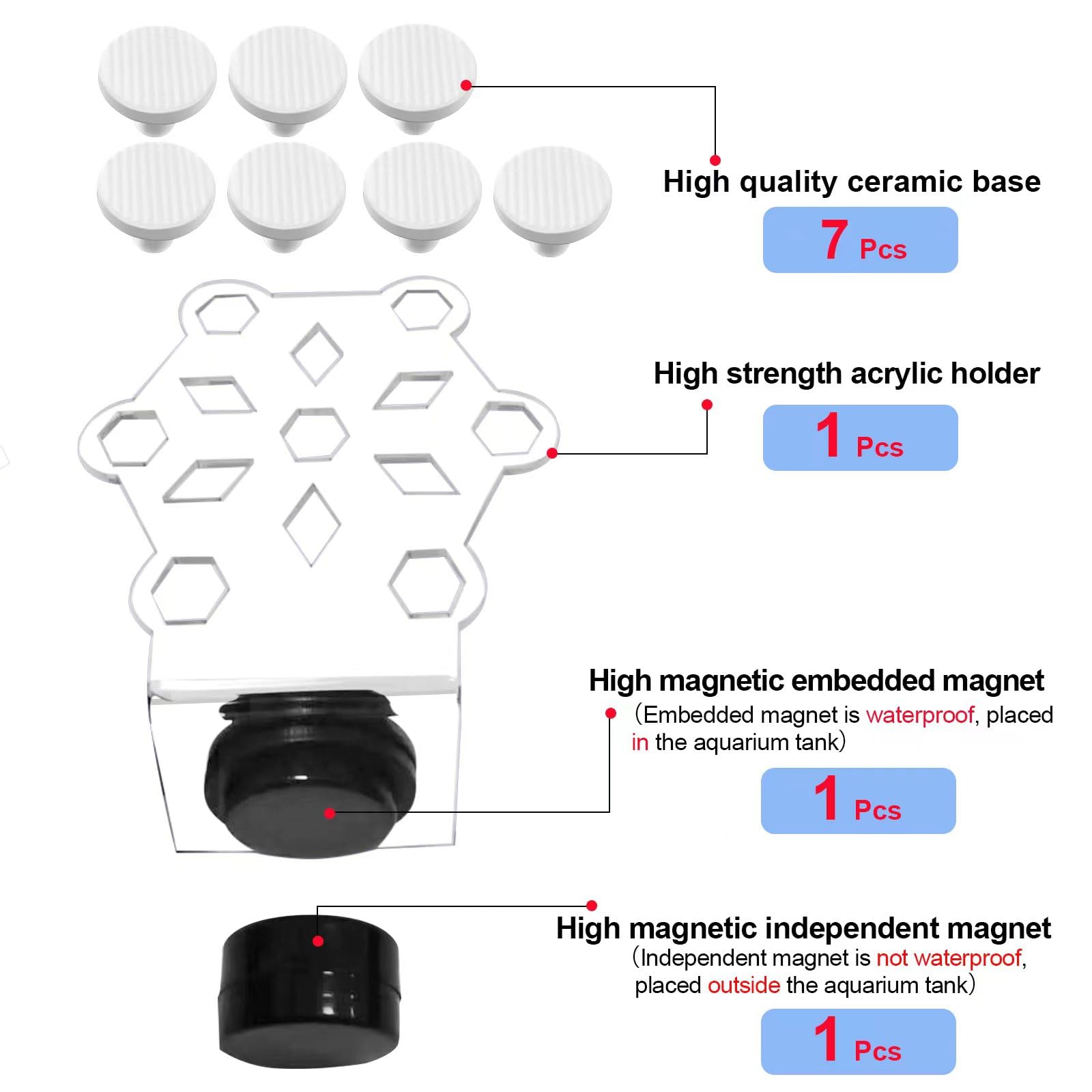 Magnetic Coral Frag Holder Set with 7 Ceramic Plug Bases - Secure Coral Frags for Saltwater Aquariums, Reef Tanks & Marine Propagation - Ideal for Aquascaping, Coral Farming & Frag Display