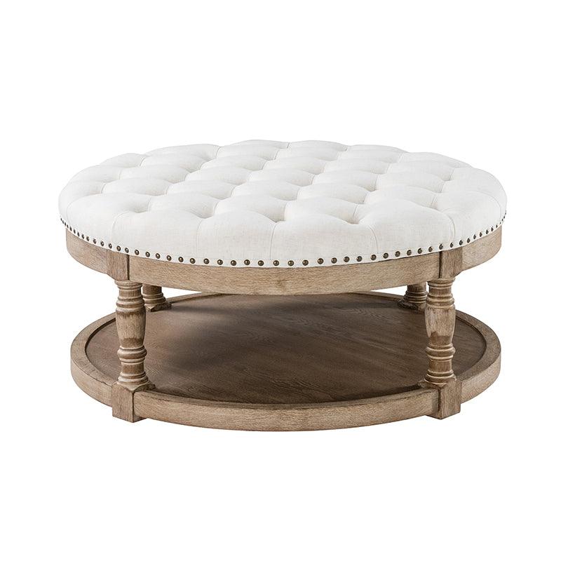 Danilynn Tufted Round Cocktail Ottoman Coffee Table - Stylish Footrest & Side Table for Living Room, Bedroom & Lounge Areas