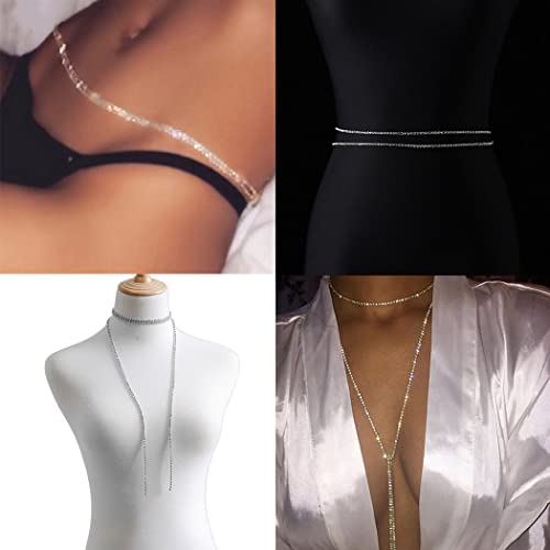 NICUTE Silver Rhinestone Waist Chain - Elegant Belly Jewelry & Long Necklace for Women | Perfect for Summer Beach, Festival, and Party Outfits | Adjustable Body Chain for Girls and Women