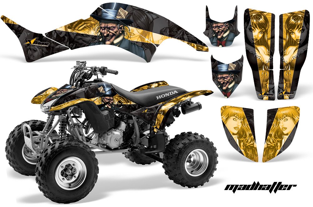 AMR Racing ATV Graphics Kit Sticker Decal for Honda TRX400/EX 400 (1999-2007) - Mad Hatter Yellow & Black Design - Off-Road ATV Customization & Protection