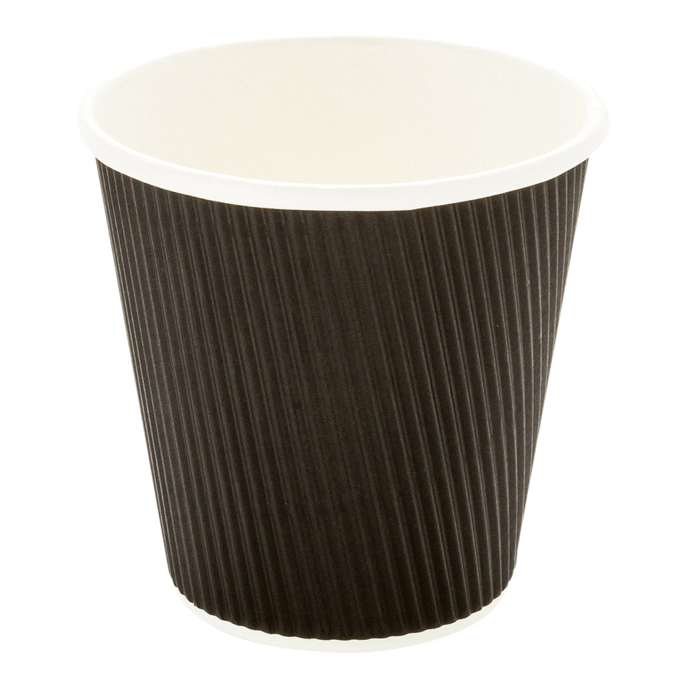 8 oz Black Paper Coffee Cups with Ripple Wall - 3.5
