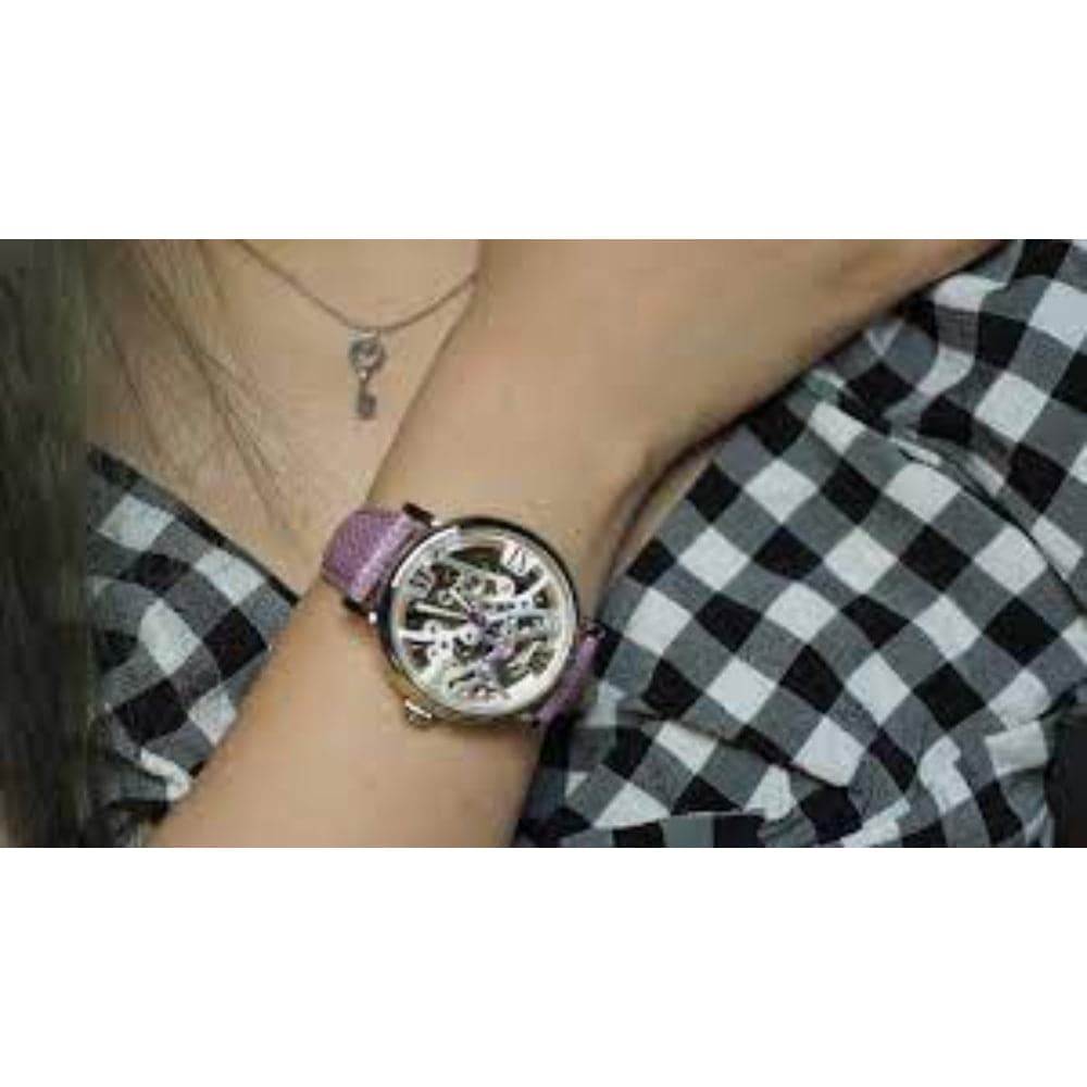 ARBUTUS AR1906SWV Women's Skeleton Watch with Purple Leather Strap - Elegant Ladies Timepiece for Office, Party & Everyday Wear