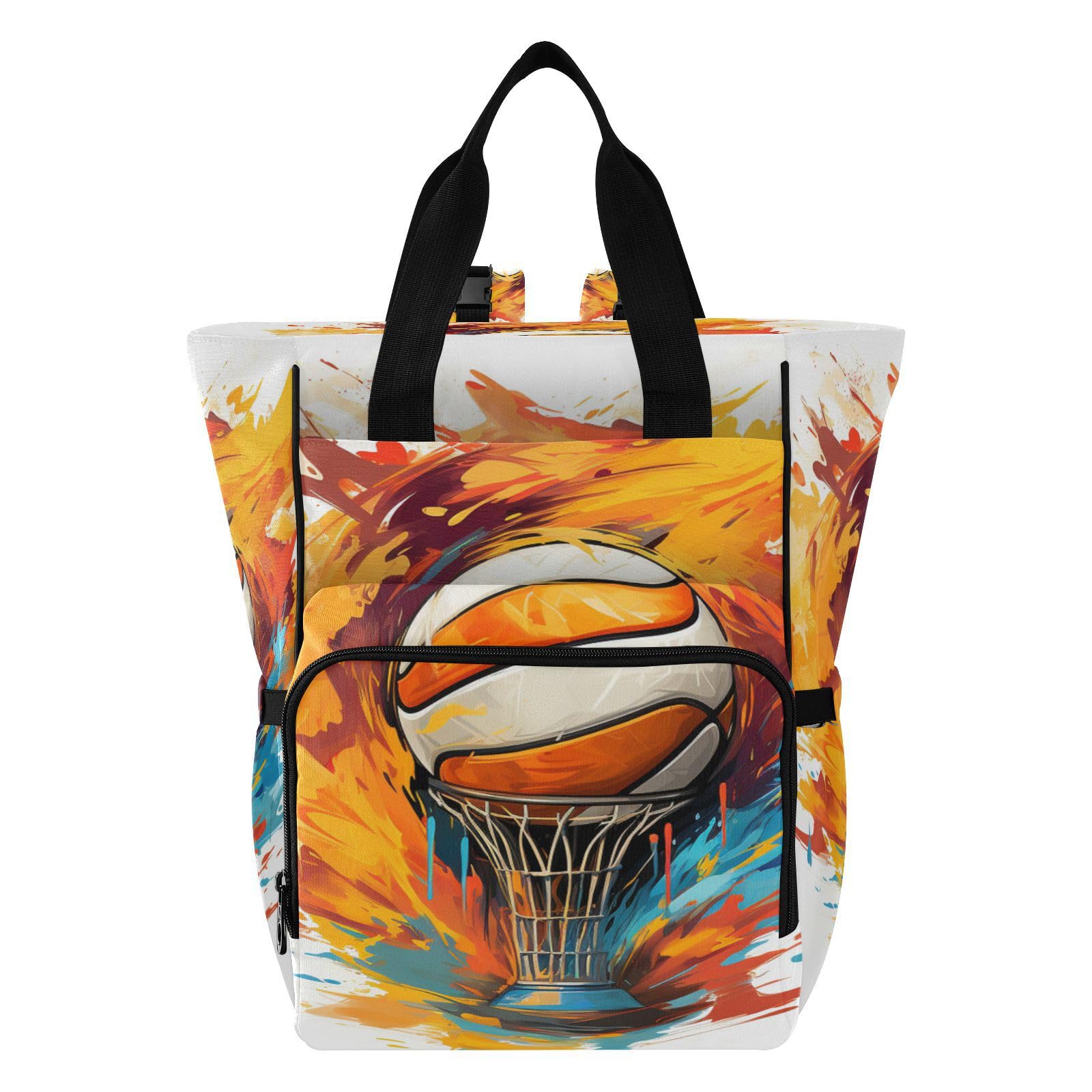 Stylish Multifunctional Diaper Backpack for Moms - Large Capacity Lightweight Travel Baby Bag with Basketball Art Design, Perfect for Sports, Outings & Daily Use