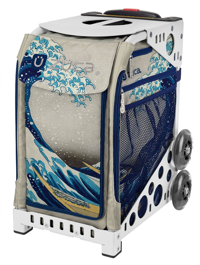 ZUCA Great Wave Insert & White Frame Rolling Backpack with LED Flashing Wheels - Perfect for School, Travel, and Skateboarding Gear Storage