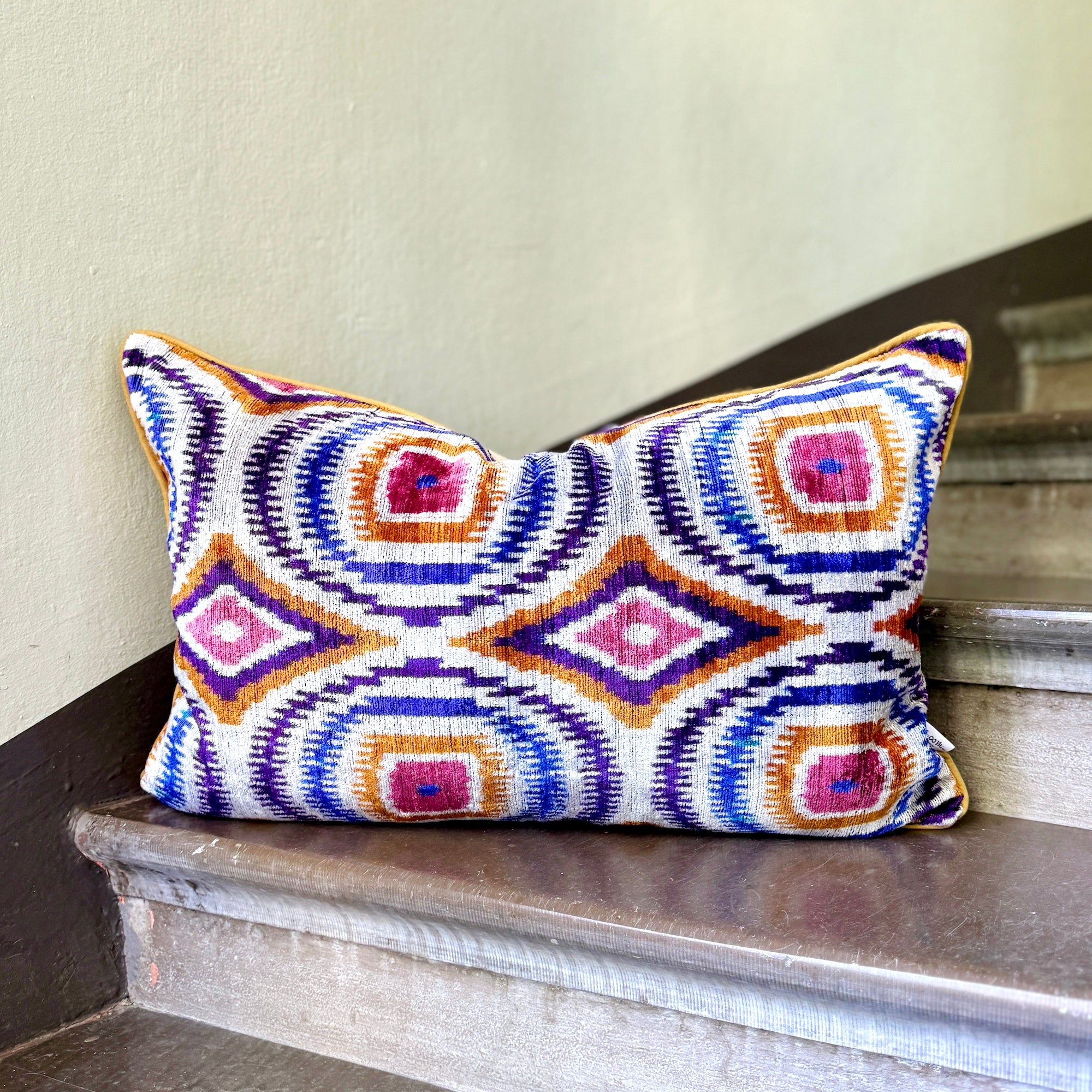 Velvet Ikat Cushion Twister - Soft Decorative Throw Pillow Cover for Sofa, Bed, Chair - Boho Home Decor Accent for Living Room, Bedroom, Nursery