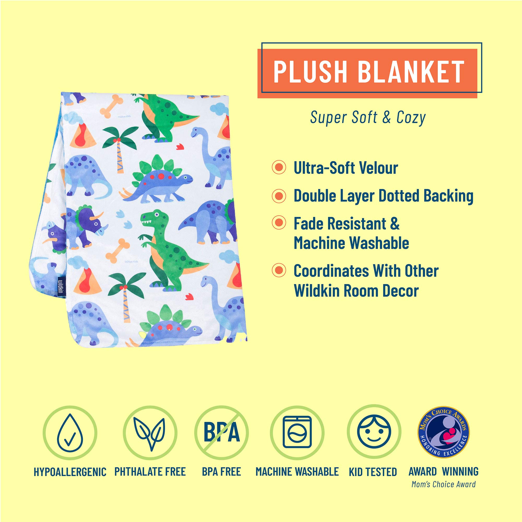 Wildkin Dinosaur Land Plush Blanket Bundle - 5 Piece Twin Bed in a Bag Set | Ultra Soft Cotton Blanket for Kids & Adults | Perfect for Bedroom, Dorm Room, Sleepovers & Cozy Movie Nights