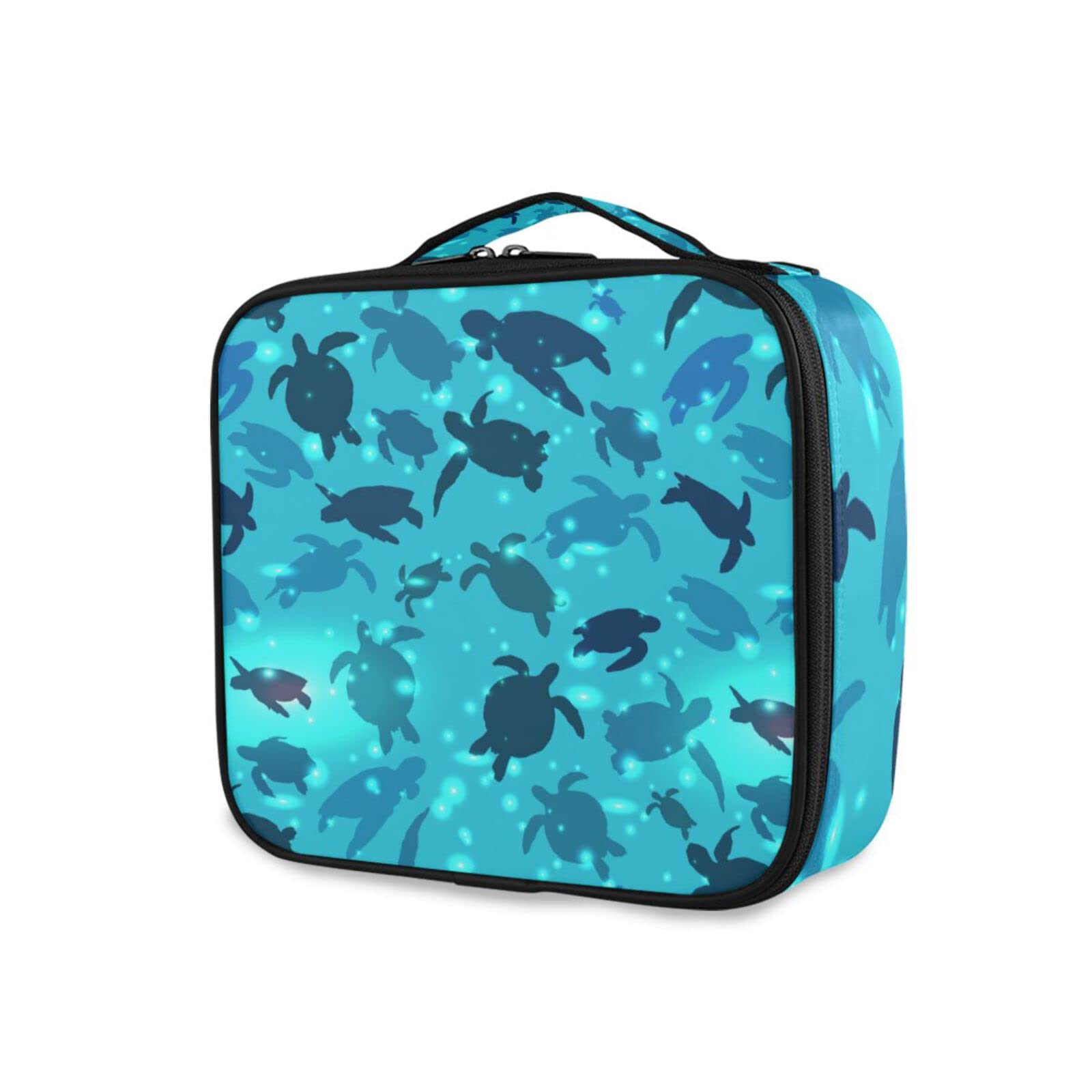Waterproof Travel Makeup Bag - World Turtle Print Cosmetic Organizer with Adjustable Dividers | Portable Toiletry Storage Case for Women | Perfect for Vacation, Gym & Daily Essentials Organization