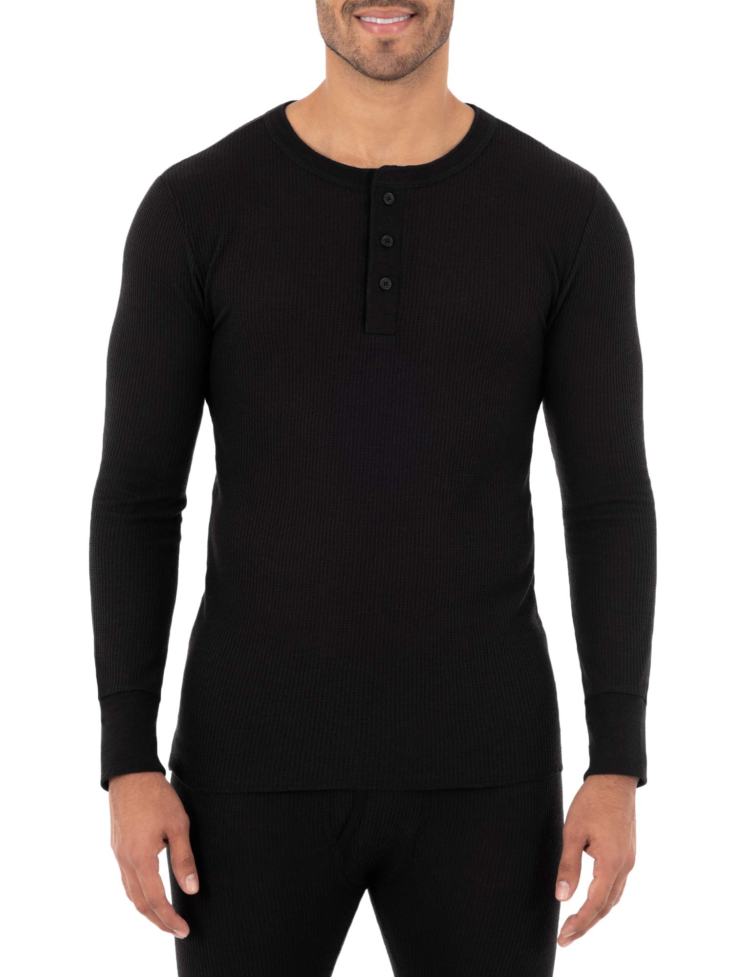 Fruit of the Loom Men's Recycled Waffle Thermal Henley Shirt - Eco-Friendly Long Sleeve Base Layer for Winter, Camping & Outdoor Activities