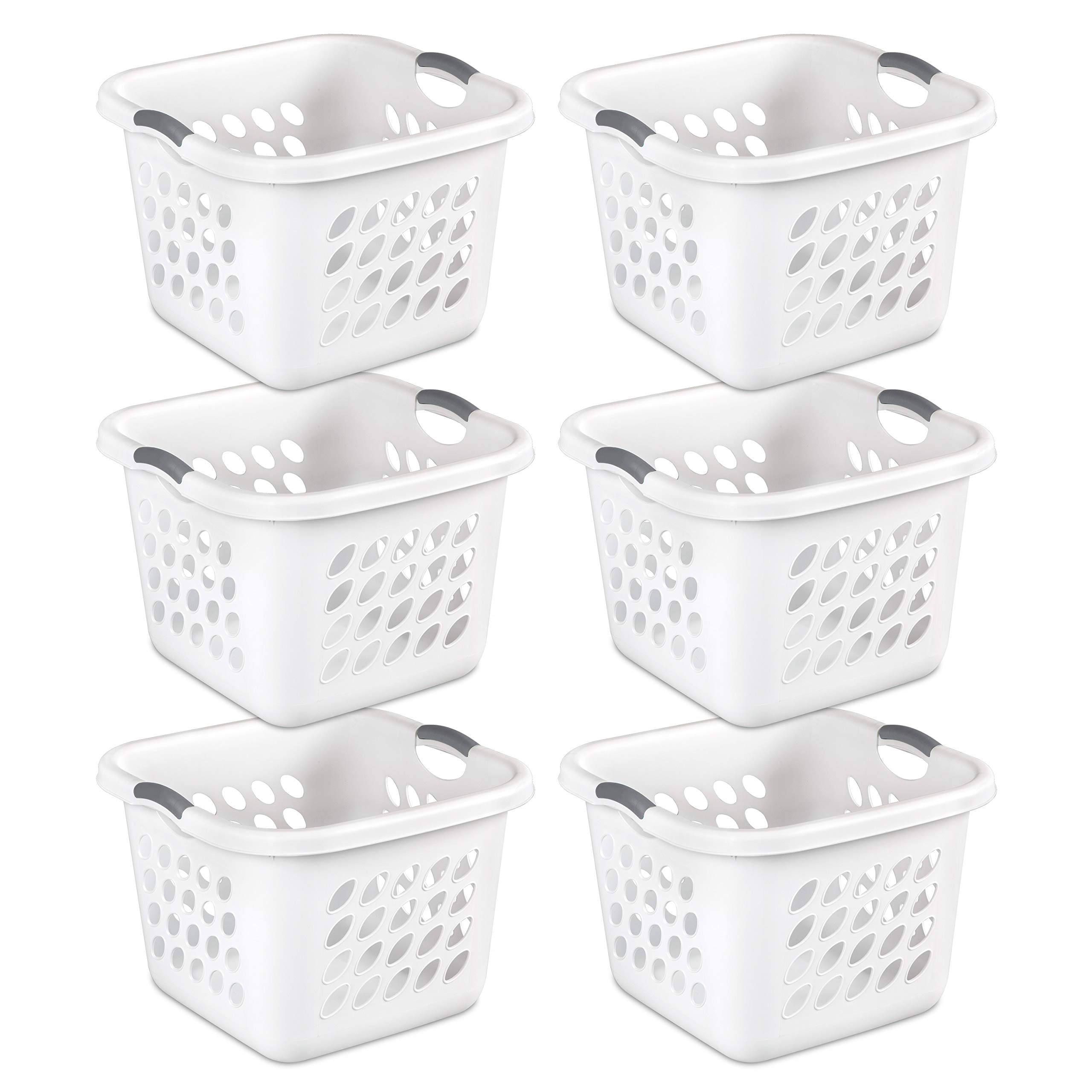 Sterilite 12178006 1.5 Bushel/53 Liter Ultra Square Laundry Basket with Titanium Inserts - White (Pack of 6) | Durable Storage for Clothes, Toys & Household Organization | Perfect for Laundry Room, Bedroom & Dorm Use