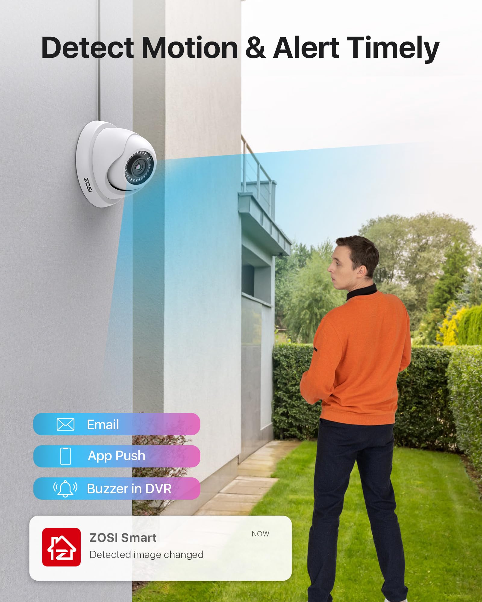 ZOSI 8 Channel 5MP Lite Security Camera System with 8 x 1080p Weatherproof Dome Cameras, H.265+ DVR, 80ft Night Vision & Remote Access - Indoor/Outdoor Home Surveillance (No HDD) - Perfect for House Monitoring, Business Security & Property Protection