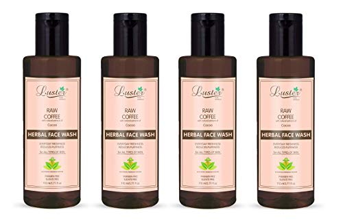 Luster Raw Coffee Face Wash with Cocoa Extracts - Reduces Puffiness & Brightens Skin - Paraben & Sulfate Free Facial Cleanser for Women & Men (110ml, Pack of 4) - Perfect for Morning Skincare Routine & Post-Workout Refreshment