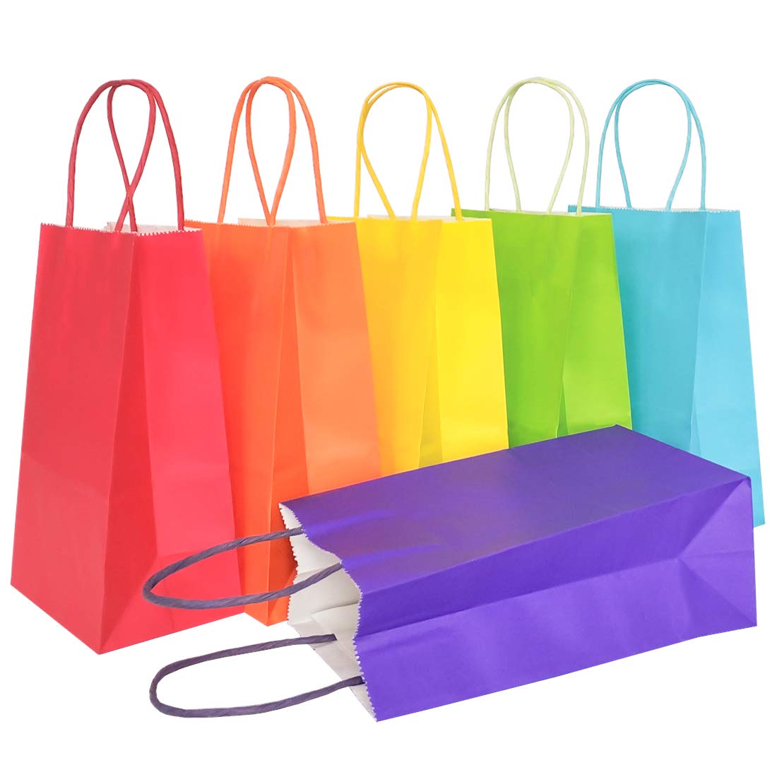 AZOWA Small Kraft Paper Gift Bags with Handles - 5 x 3.1 x 8.2 Inches, Rainbow Colors, 12 Pack - Perfect for Party Favors, Wedding Gifts, Birthday Presents & Retail Packaging
