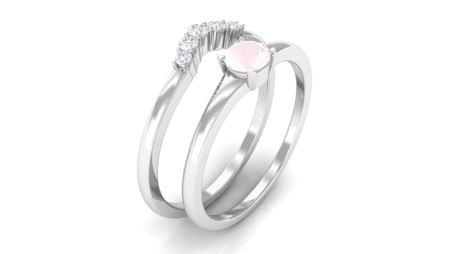 14K Solid Gold Rose Quartz Wedding Ring Set with Diamond - December Birthstone Bridal Ring for Women - Perfect for Engagement, Anniversary & Special Occasions
