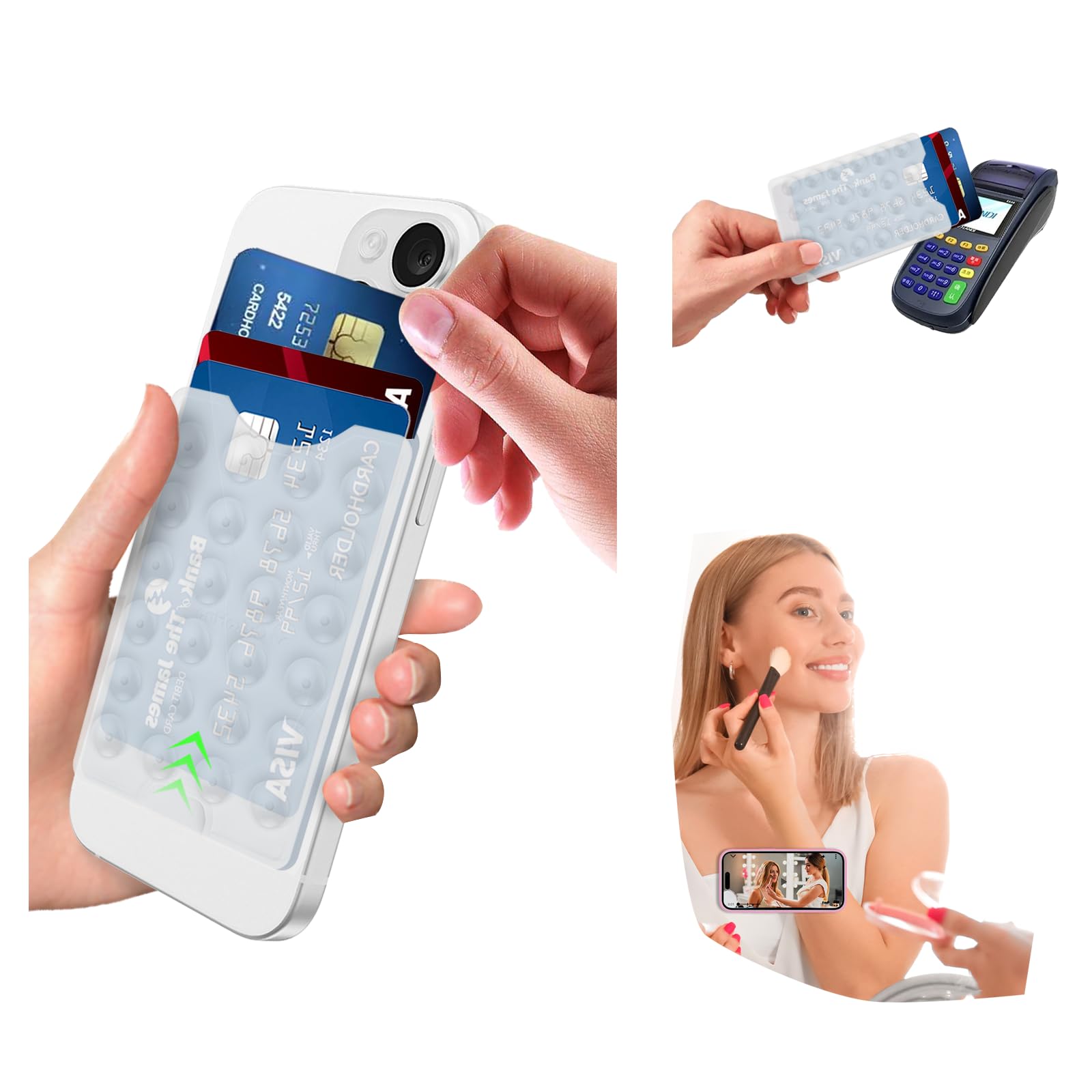 Suction Phone Card Holder - Adhesive Mount Wallet for 3 Cards | Transparent Phone Accessory for TikTok Videos, Selfies & Everyday Use