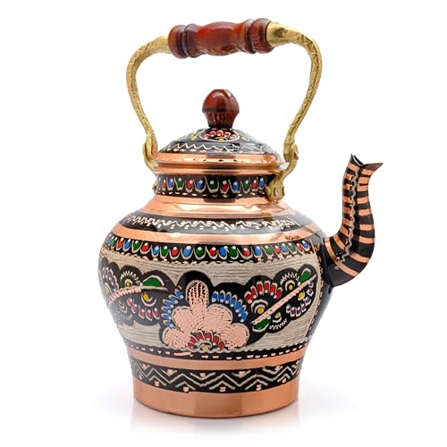 1.9L Stovetop Copper Teapot - Handcrafted Traditional Turkish Tea Kettle with Engraved Floral Design | Perfect for Home Brewing, Afternoon Tea & Gift Giving