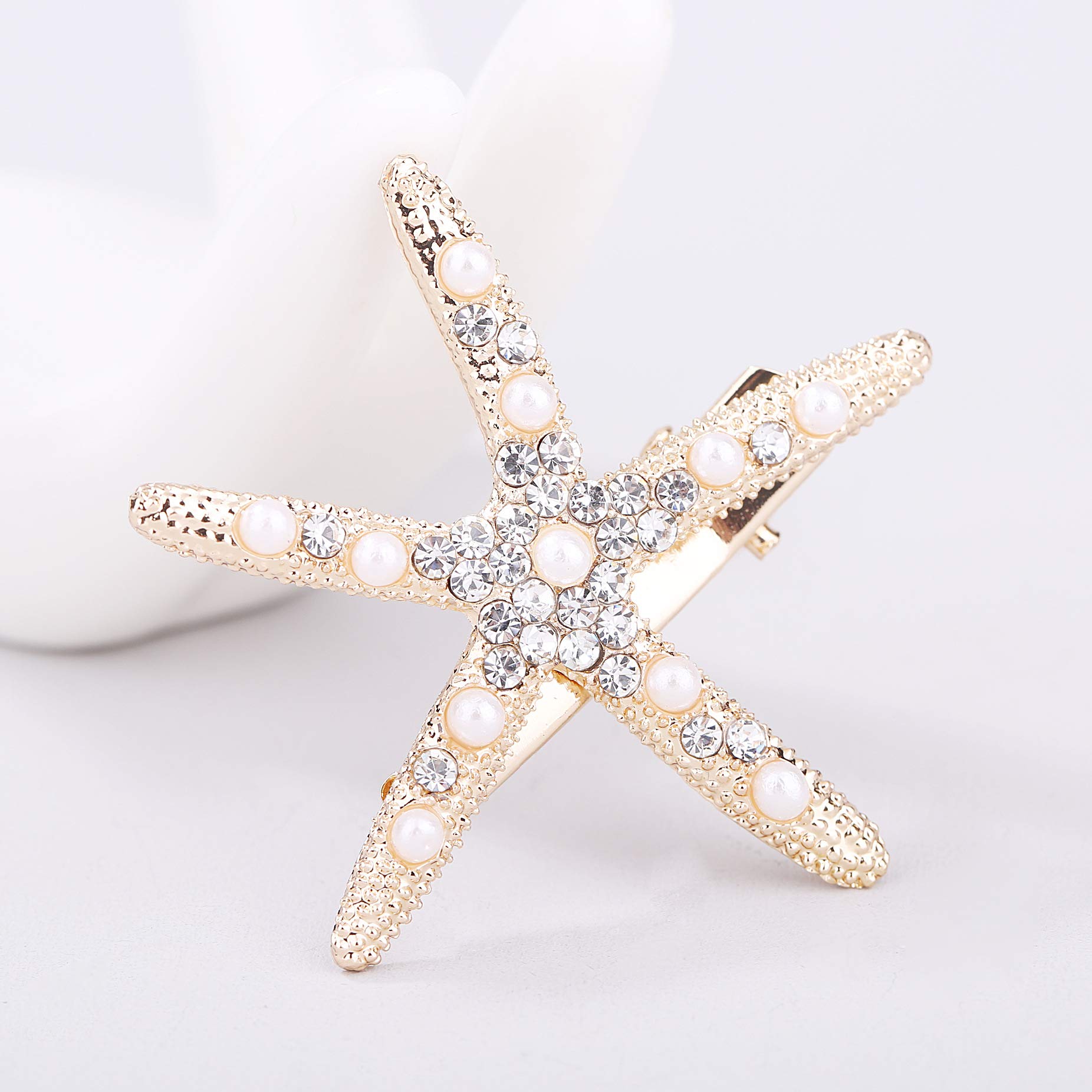 3Pcs Starfish Hair Clips with Rhinestones & Imitation Pearls - Elegant Alloy Hair Barrettes for Women - Perfect for Weddings, Beach Parties & Summer Hairstyles