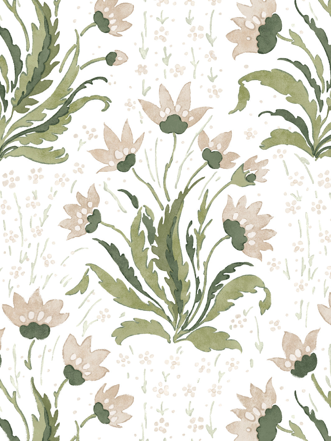 Nathan Turner Hillhouse Floral Multi Wallpaper - Neutral Green Botanical Design for Living Room, Bedroom & Home Decor