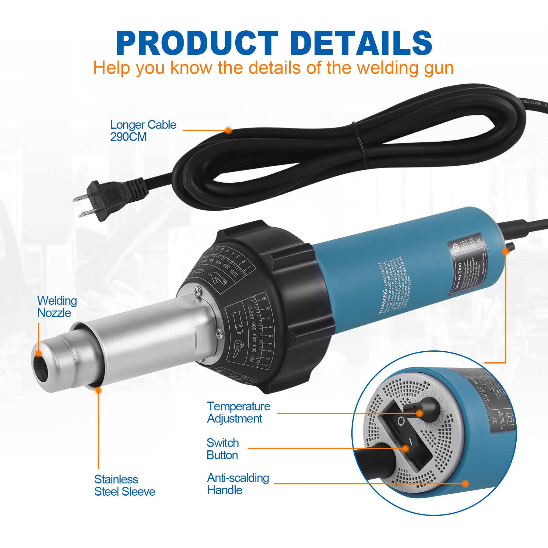 1500W Hot Air Plastic Welder Kit - Handheld Heat Gun for Vinyl, PVC, TPO Roofing & Plastic Welding with Multiple Nozzles | Perfect for DIY Repairs, Automotive, Marine & Construction Projects