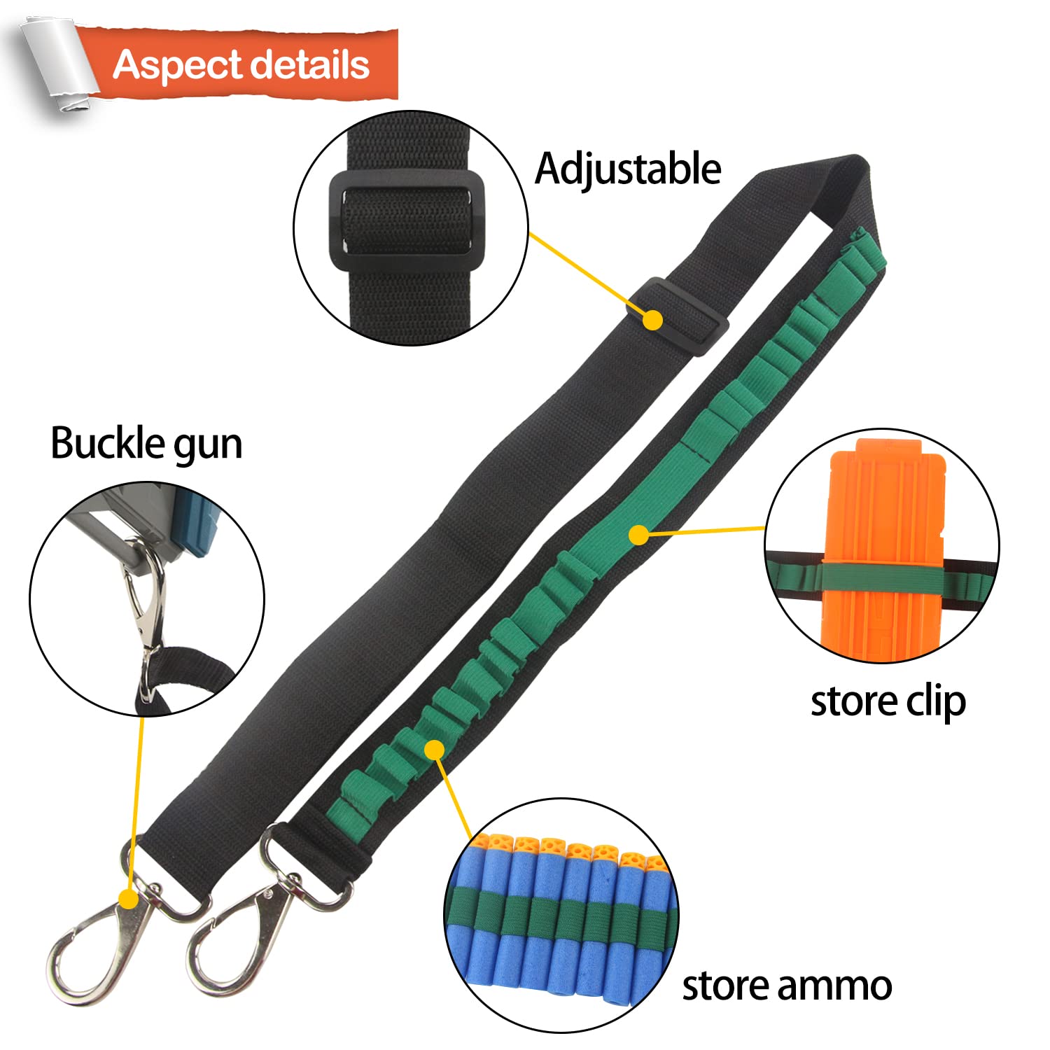 EKIND Toy Gun Bullet Shoulder Strap Darts Bandolier Kit - 2 Point Tactical Ammo Storage Holder for Nerf Elite Blasters (Green) | Perfect for Nerf Battles, Cosplay & Outdoor Shooting Games