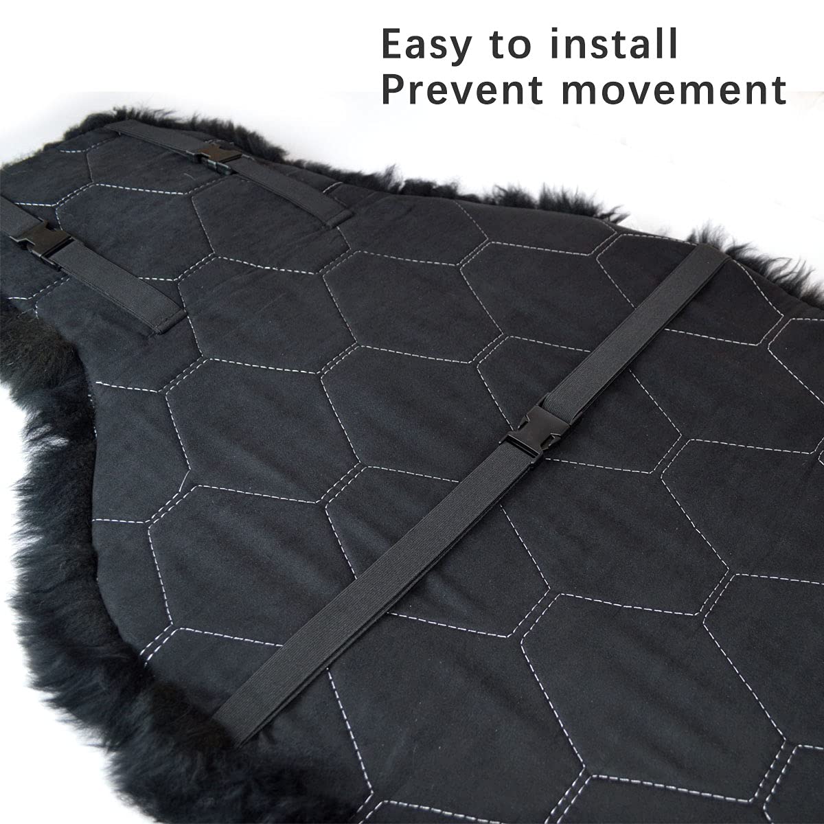 Genuine Sheepskin Car Seat Covers Pair - Long Wool Front Seat Protectors for SUV, Truck & Sedan | Airbag Safe, Universal Fit, Easy Installation | Winter Warmth & Luxury Driving Comfort (Black)