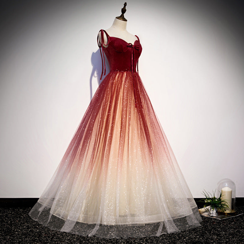 Elegant Burgundy Ombre Tulle Prom Dress - Long Formal Evening Gown for Women - Perfect for Homecoming, Quinceañera & Black Tie Events