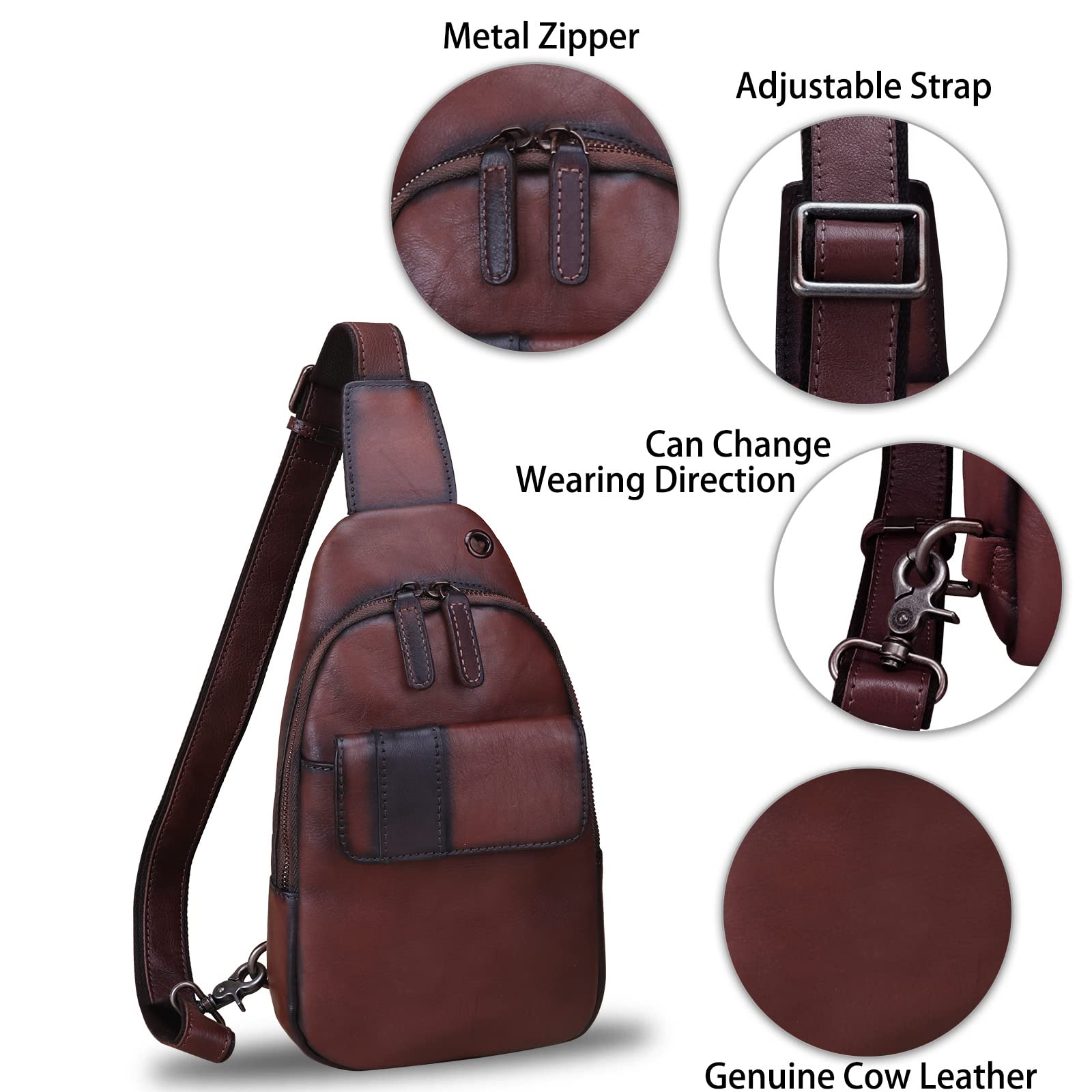 LRTO Genuine Leather Sling Bag for Women & Men - Handmade Crossbody Chest Backpack - Perfect for Travel, Work & Everyday Use