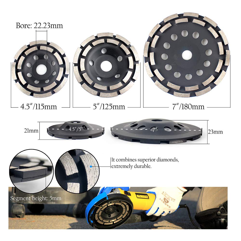 Raizi 5 Inch (125mm) Diamond Grinding Cup Wheel - Premium Concrete Grinding Disc for Angle Grinder - Perfect for Masonry, Stone, and Concrete Surface Preparation
