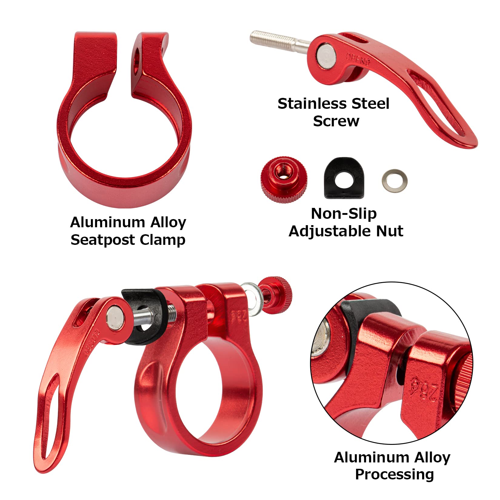 PSLER 28.6mm Bike Seat Post Clamp Quick Release - Mountain, Road & Casual Bicycle Seatpost Clamp (Red) | Secure & Adjustable Bike Seat for MTB, Commuting & Leisure Cycling
