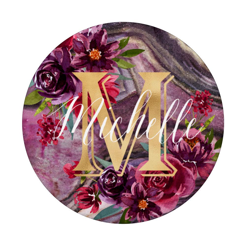 Personalized Michelle Initial M Monogram Rose Floral Purple Marble Phone Case - Perfect Gift for Women, Girls, Birthday, Anniversary | Stylish Protection for iPhone & Android