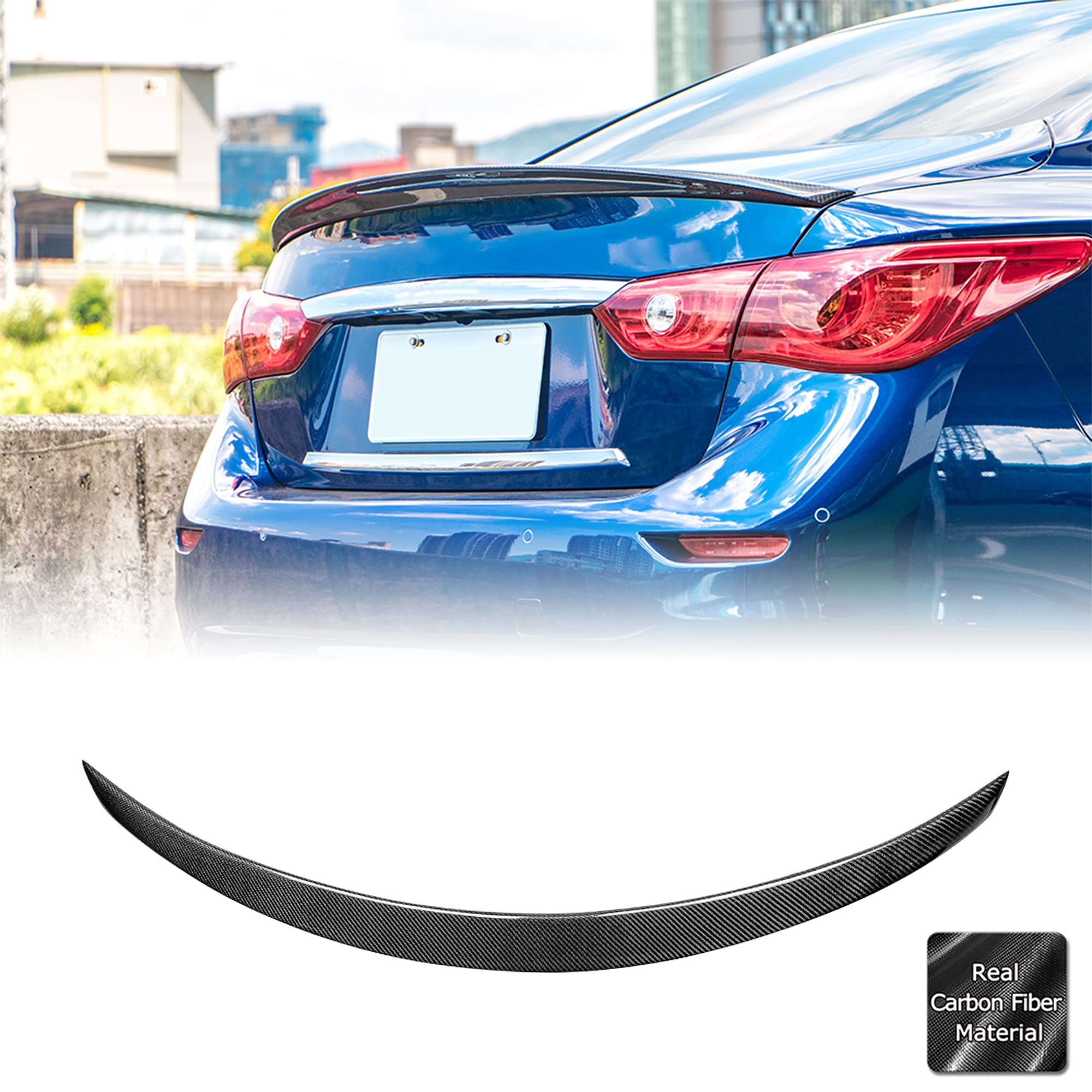 AeroBon Real Carbon Fiber Trunk Spoiler for 2014-2024 Infiniti Q50 & Q50S - P Style Rear Wing Spoiler | High-Performance Upgrade for Sporty Look & Better Aerodynamics