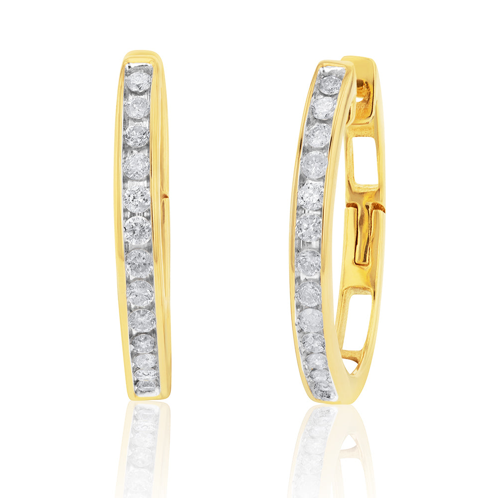 9ct Yellow Gold 1/4 Carat Diamond Hoop Earrings - 26 Round Cut Diamonds | Elegant Everyday Jewelry for Women, Perfect for Work, Parties & Special Occasions