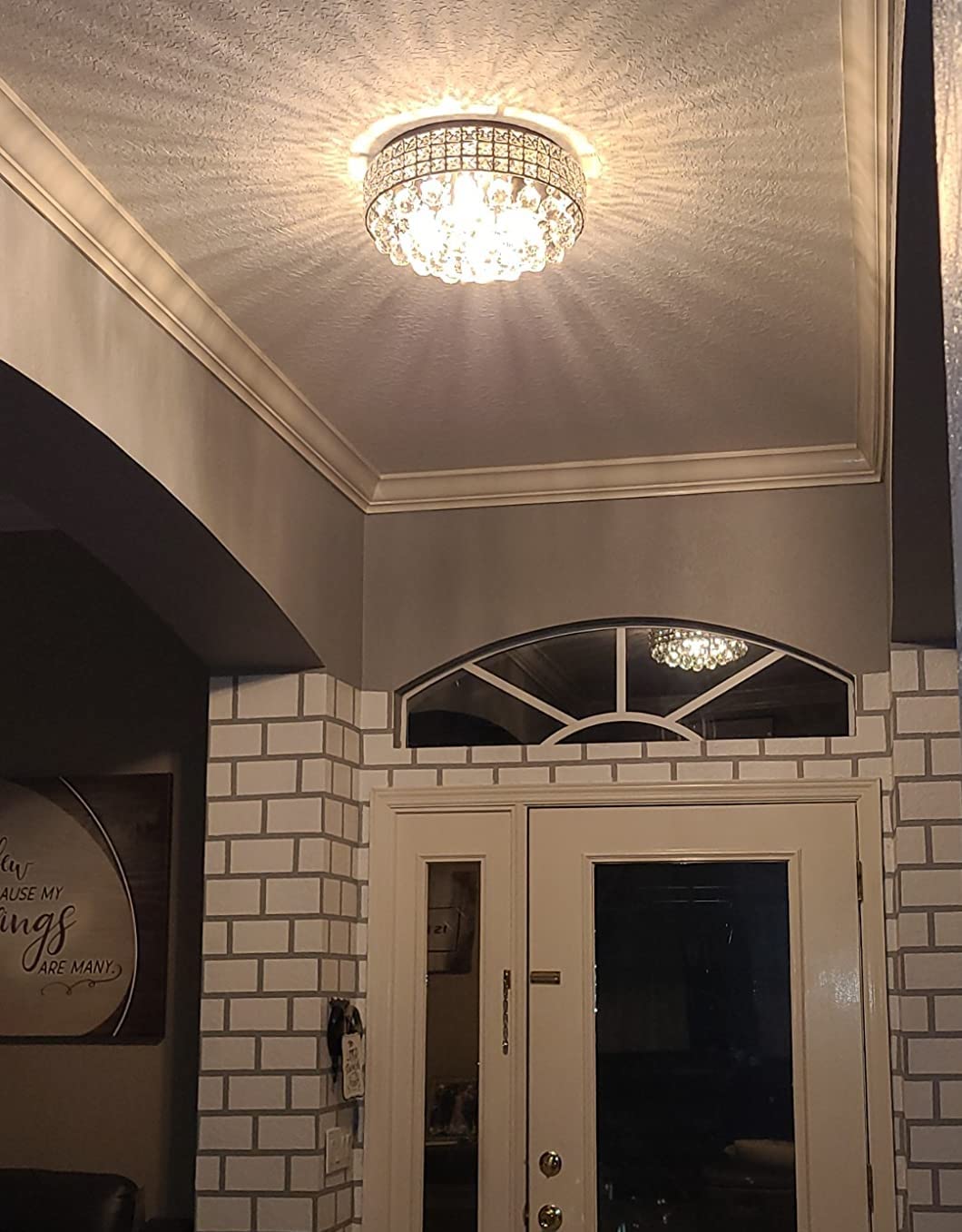 Modern Bronze Crystal Chandelier - 4-Light Flush Mount Ceiling Fixture with Raindrop Crystals - 15.75