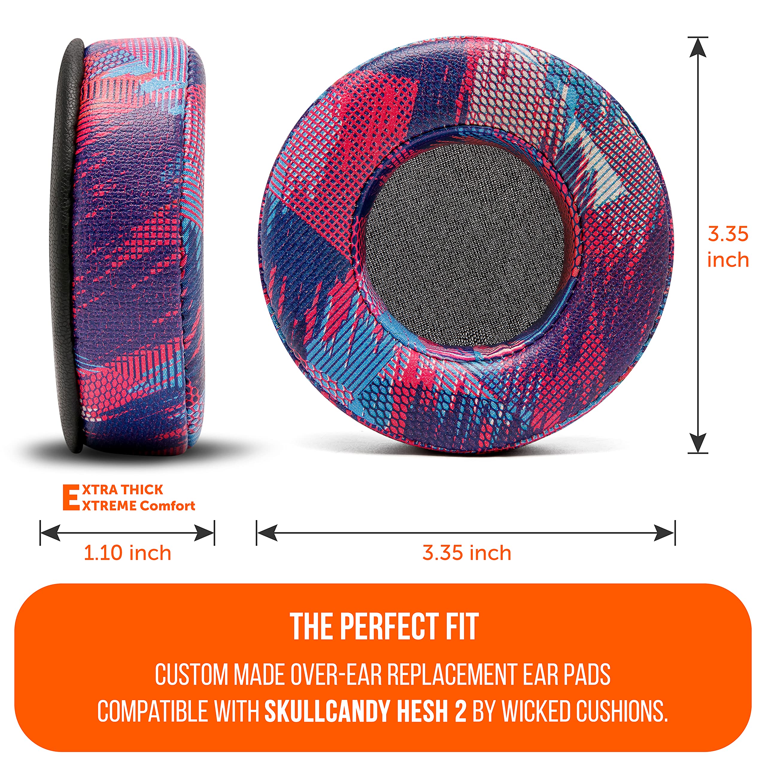 WC Wicked Cushions Extra Thick Premium Replacement Earpads for Skullcandy Hesh Wired & Hesh 2 Wireless Headphones - Comfort Upgrade for Gaming, Music & Long Wear - Speed Racer Design