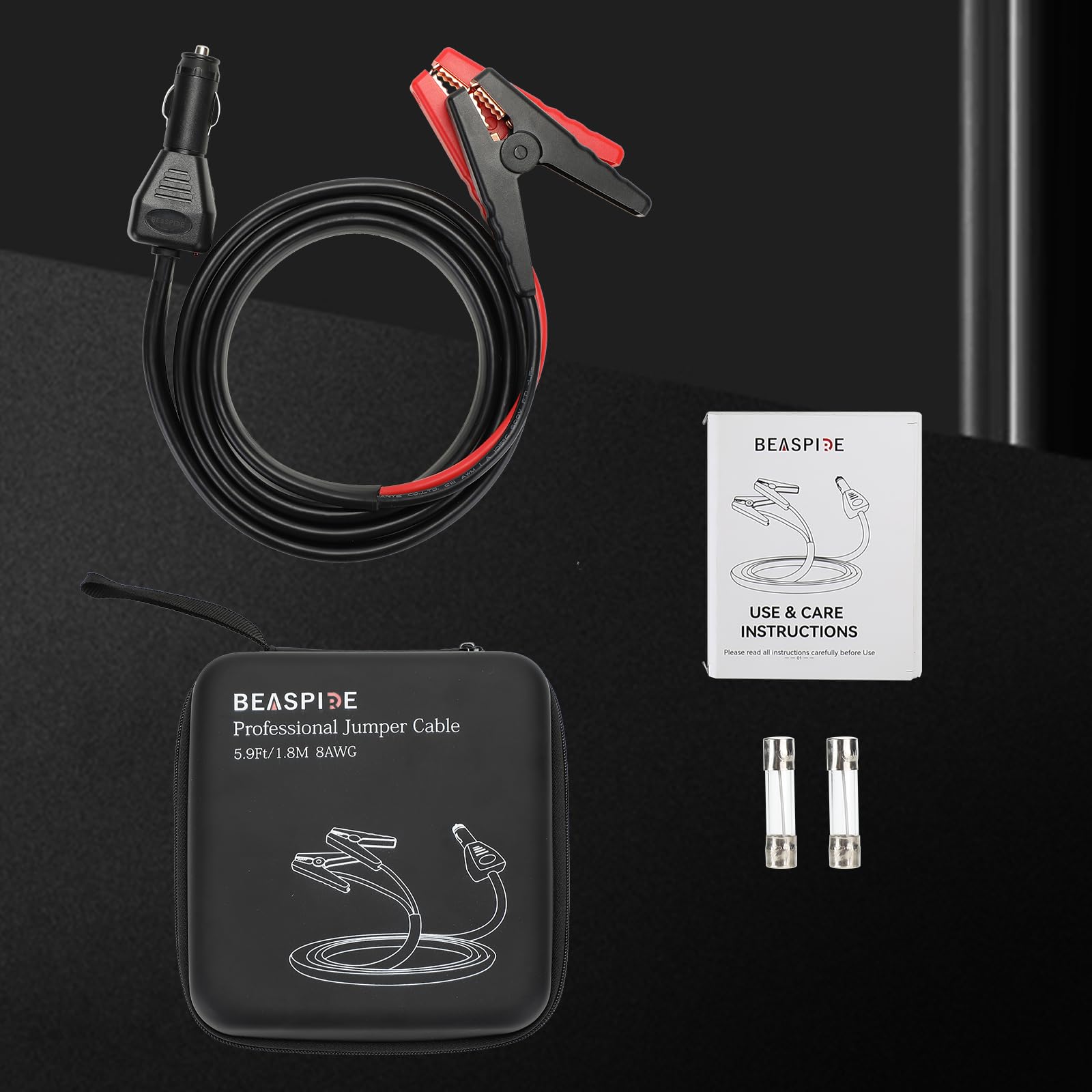 Beaspire 12V 10A Jumper Cables for Energy Storage Battery & Portable Power Station - Universal Car Charging Adapter with 5.9FT 8AWG Cable & Carry Bag - Perfect for Emergency Jump Starts, Camping, and Power Tool Charging