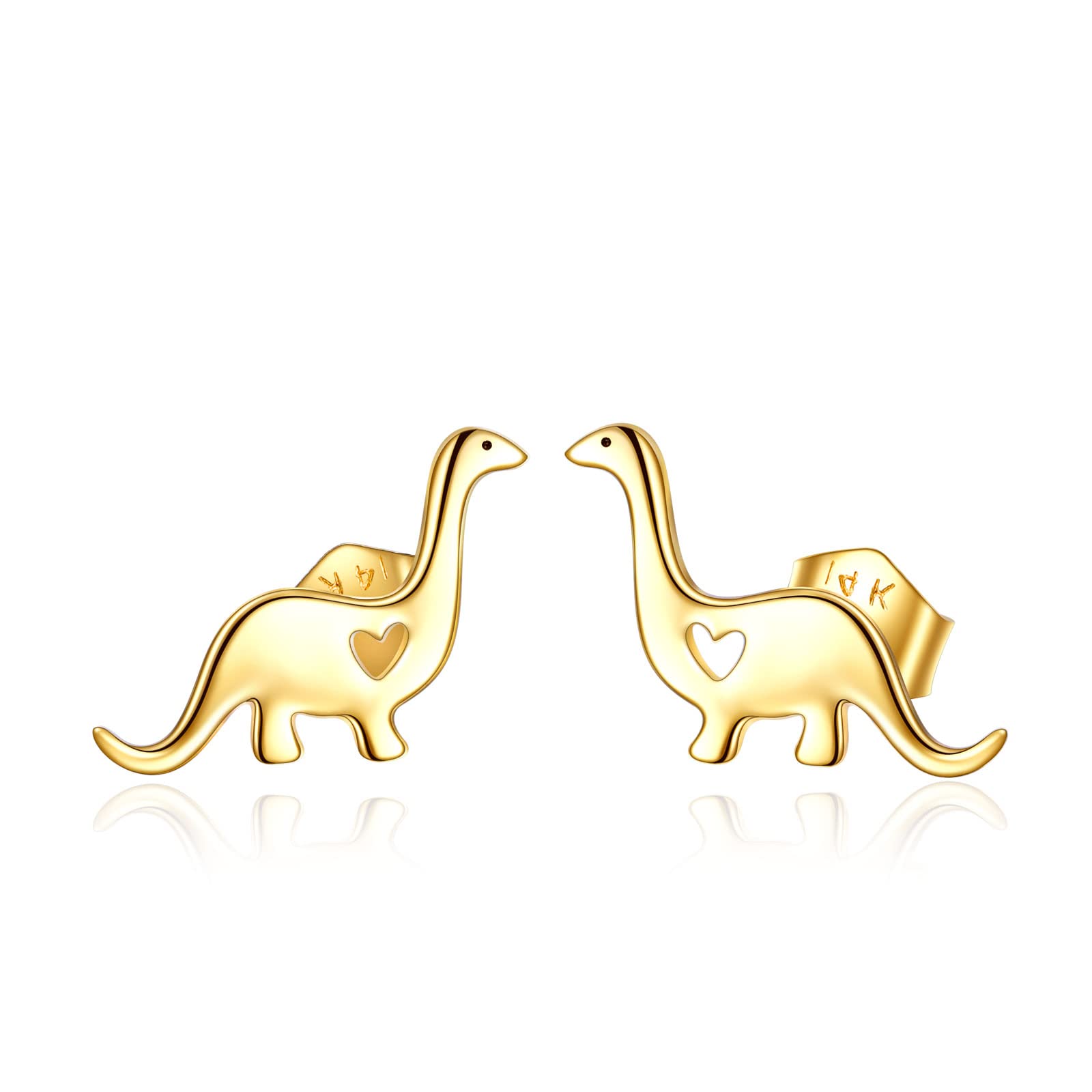 14K Gold Dinosaur Earrings for Women - Dainty Heart Stud Earrings Jewelry Gift for Her | Perfect for Birthday, Anniversary, Valentine's Day Gifts