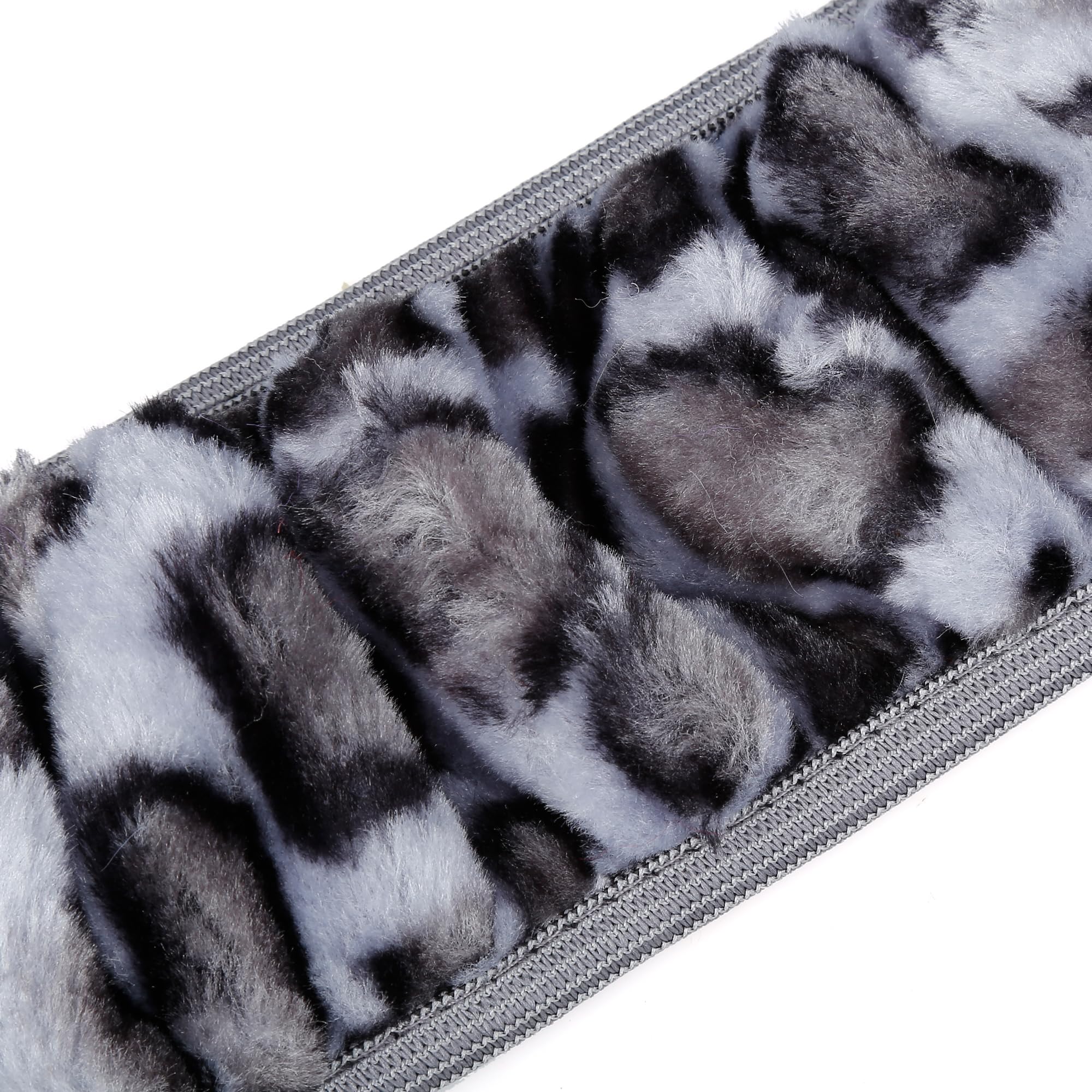 X AUTOHAUX Universal Elastic Leopard Print Fluffy Steering Wheel Cover & Handbrake Gear Shift Cover Set (Gray) - Soft Grip for Winter Driving & Car Interior Protection