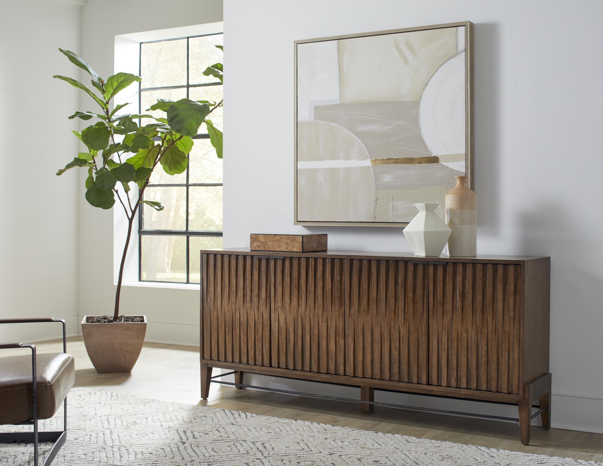 Mid-Century Modern Wooden Console Table with Storage - Brown Accent Credenza for Living Room, Office & Entryway - Stylish & Functional Home Decor