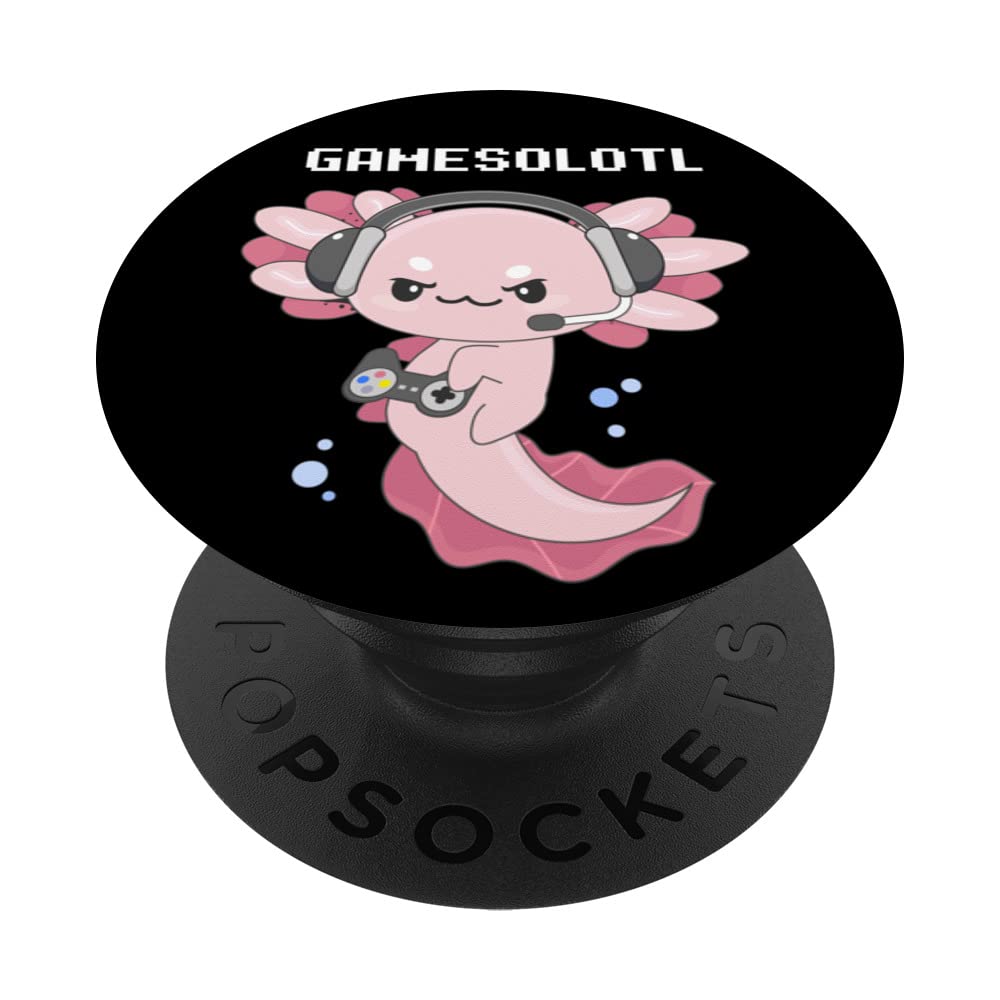 Gamesolotl Gamer Axolotl Playing Video Games - Cute Gaming Axolotl PopSockets Swappable PopGrip for Phones & Tablets | Perfect for Gamers, Streamers & Anime Fans