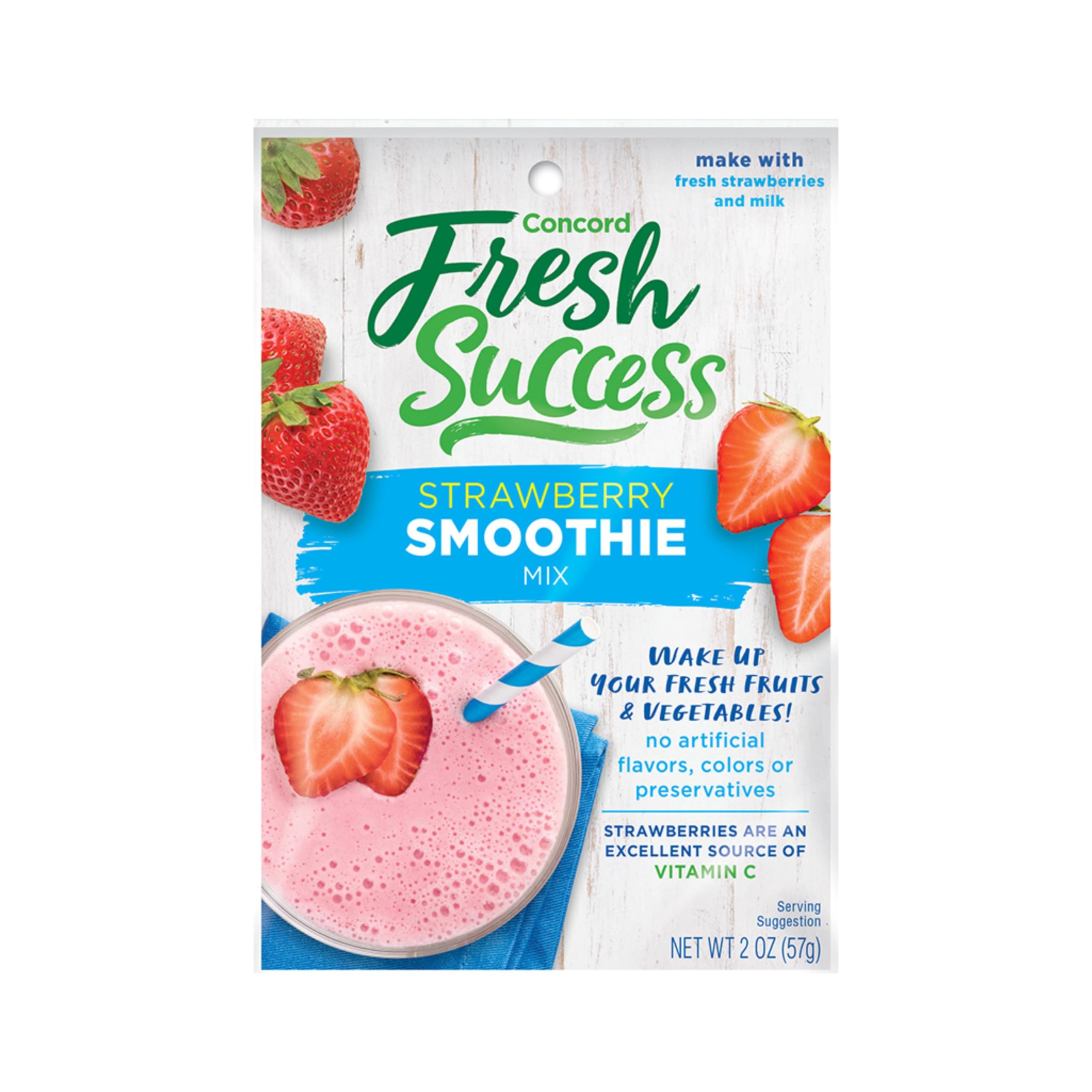 Concord Foods Strawberry Smoothie Mix - All Natural Fruit Flavor, No Artificial Ingredients - 2 oz Pouch | Perfect for Breakfast Smoothies, Post-Workout Drinks & Healthy Snacks