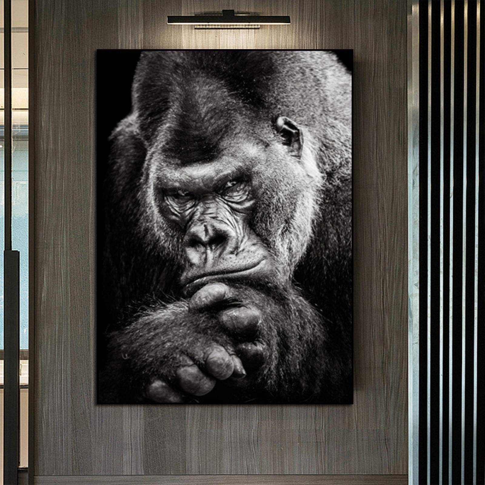 Black and White Gorilla Canvas Wall Art - 70x90cm Unframed Animal Painting, Monkey Poster Print for Living Room & Home Decor | Perfect for Jungle Theme, Office or Modern Interior Design