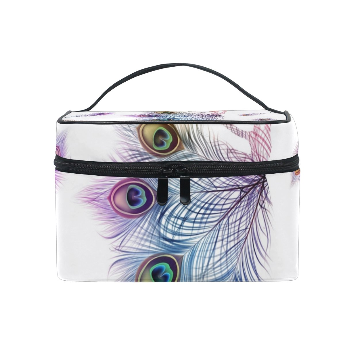 Cooper Girl Watercolor Peacock Feather Cosmetic Bag - Travel Makeup Train Case & Storage Organizer for Women | Perfect for Travel, Gym, and Daily Essentials Organization